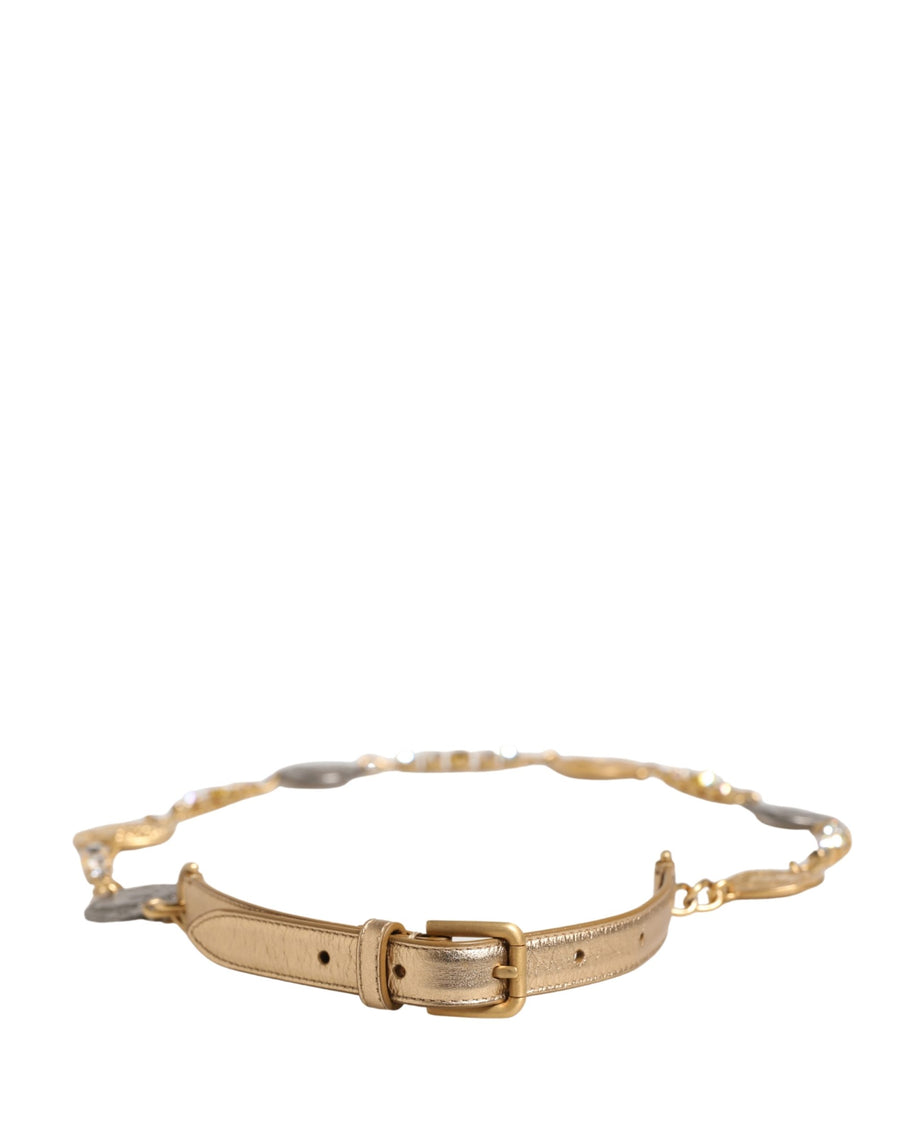Dolce & Gabbana Belt with Gold Brass Chain Coins and Metal Buckle