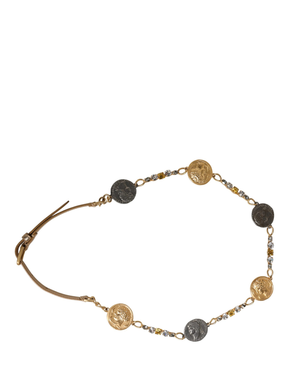 Dolce & Gabbana Belt with Gold Brass Chain Coins and Metal Buckle