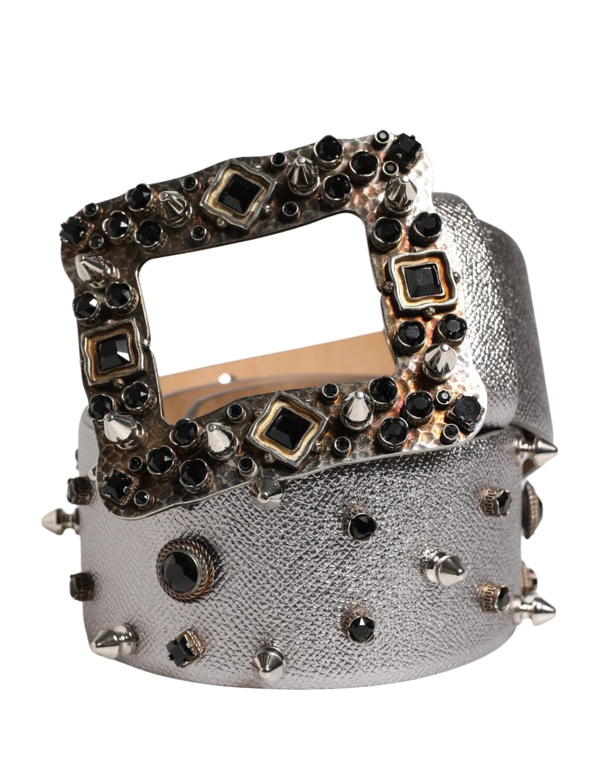 Dolce & Gabbana Gürtel aus silbernem Leder mit Kristall-Metallschließe
