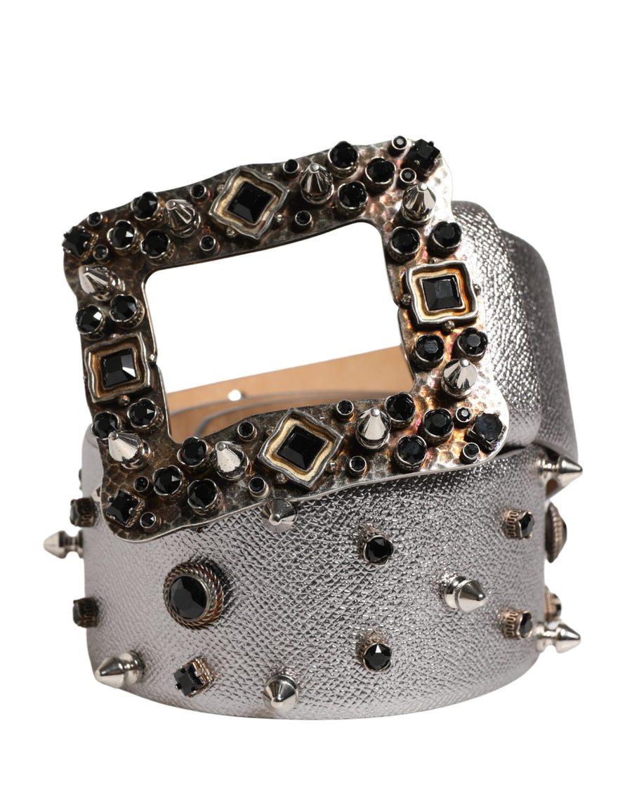 Dolce & Gabbana silver leather belt with crystal metal buckle