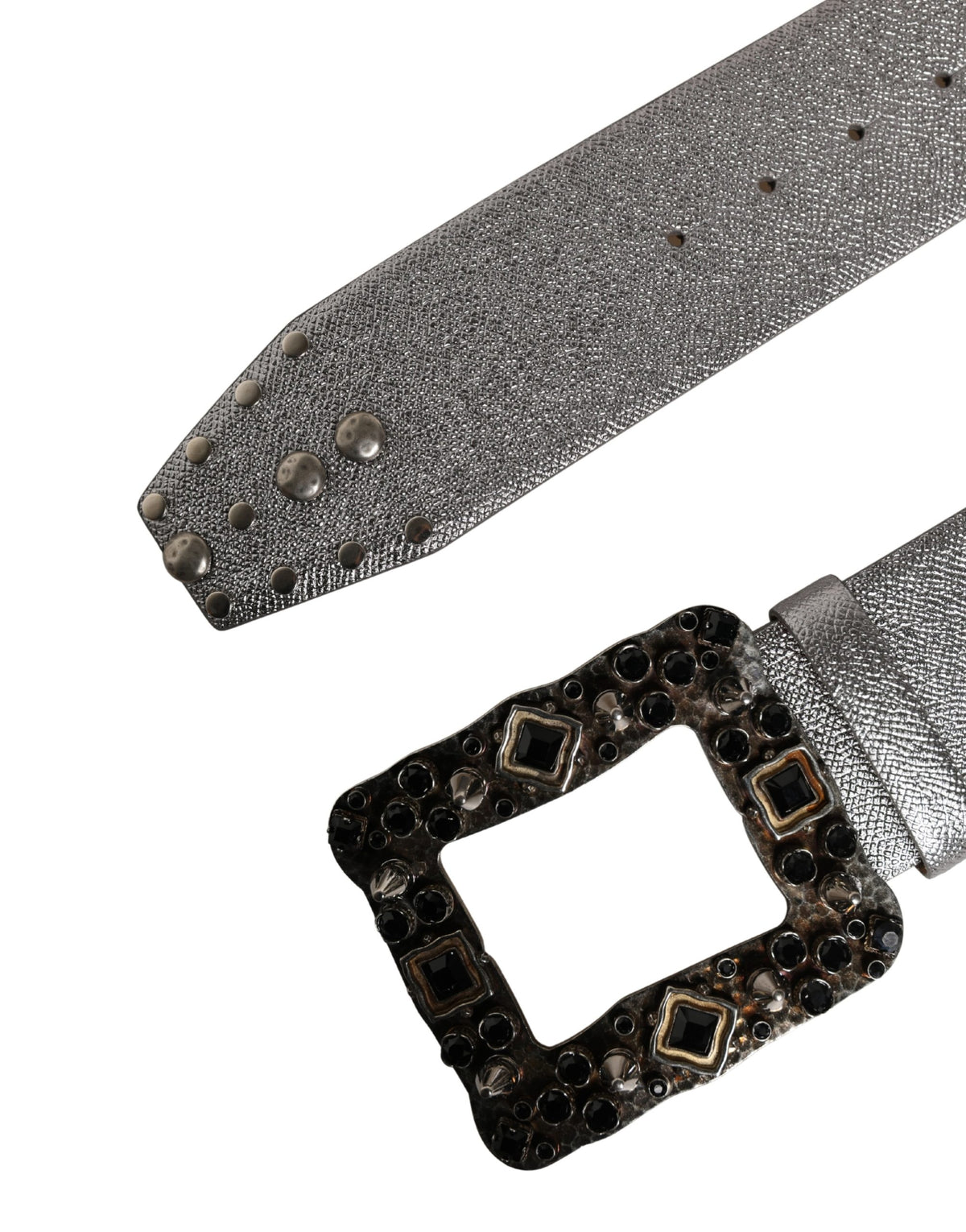 Dolce & Gabbana Gürtel aus silbernem Leder mit Kristall-Metallschließe