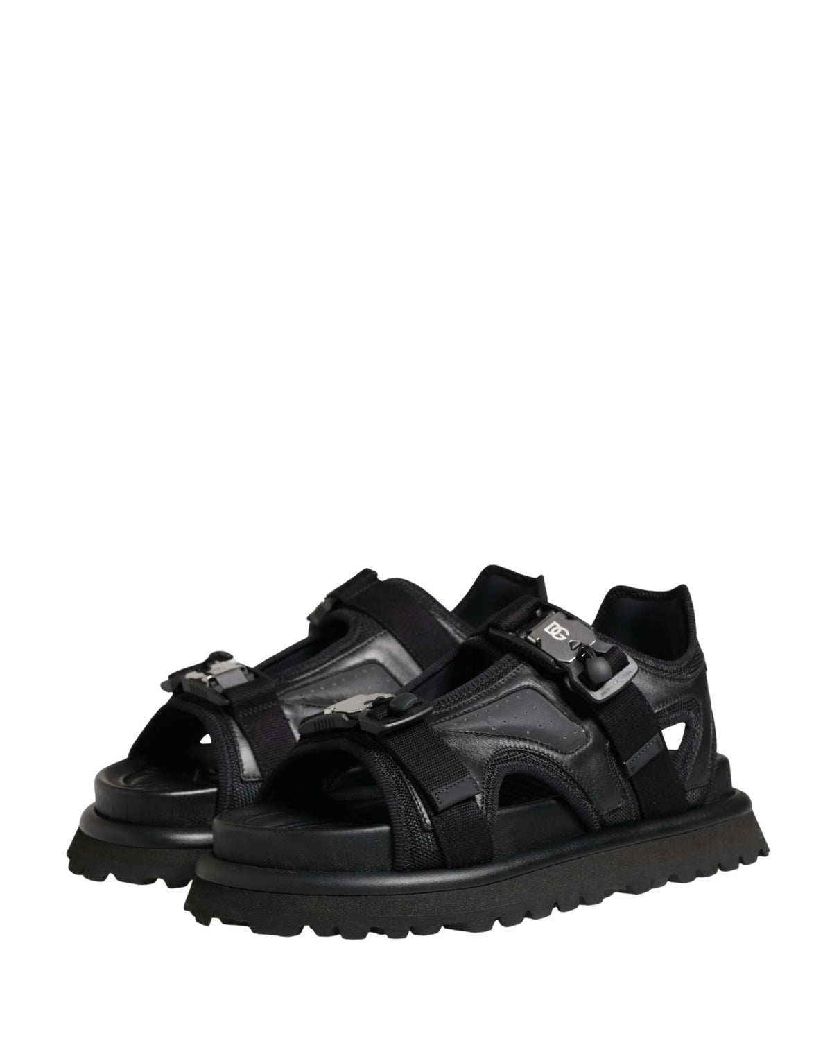 Dolce & Gabbana Men's Black Chunky Sandals with Logo Details