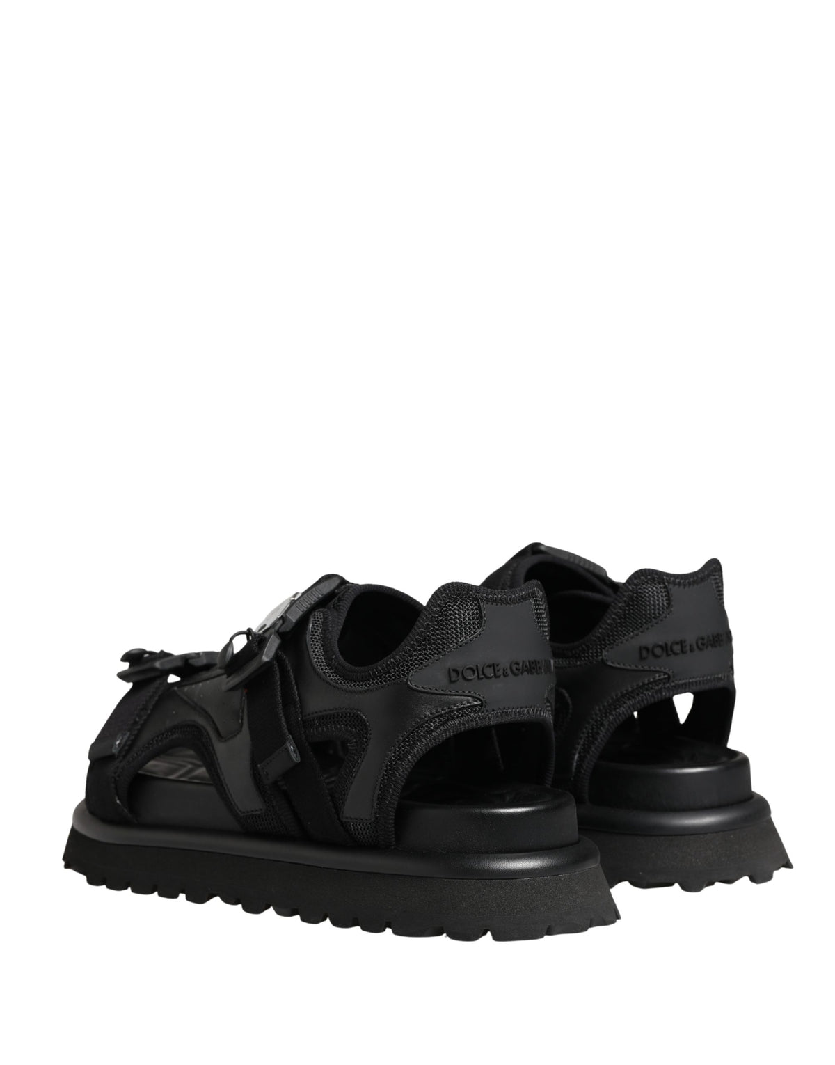 Dolce & Gabbana Men's Black Chunky Sandals with Logo Details