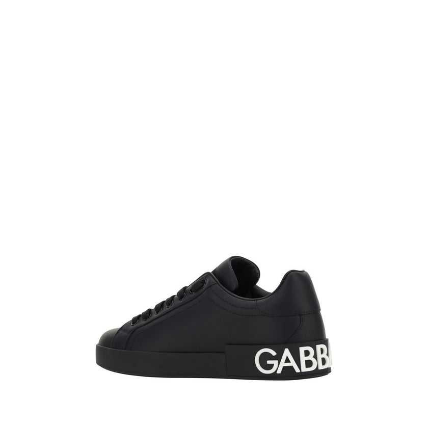 Dolce & Gabbana Schwarze Bos Taurus Kalbsleder Low-Top-Sneaker