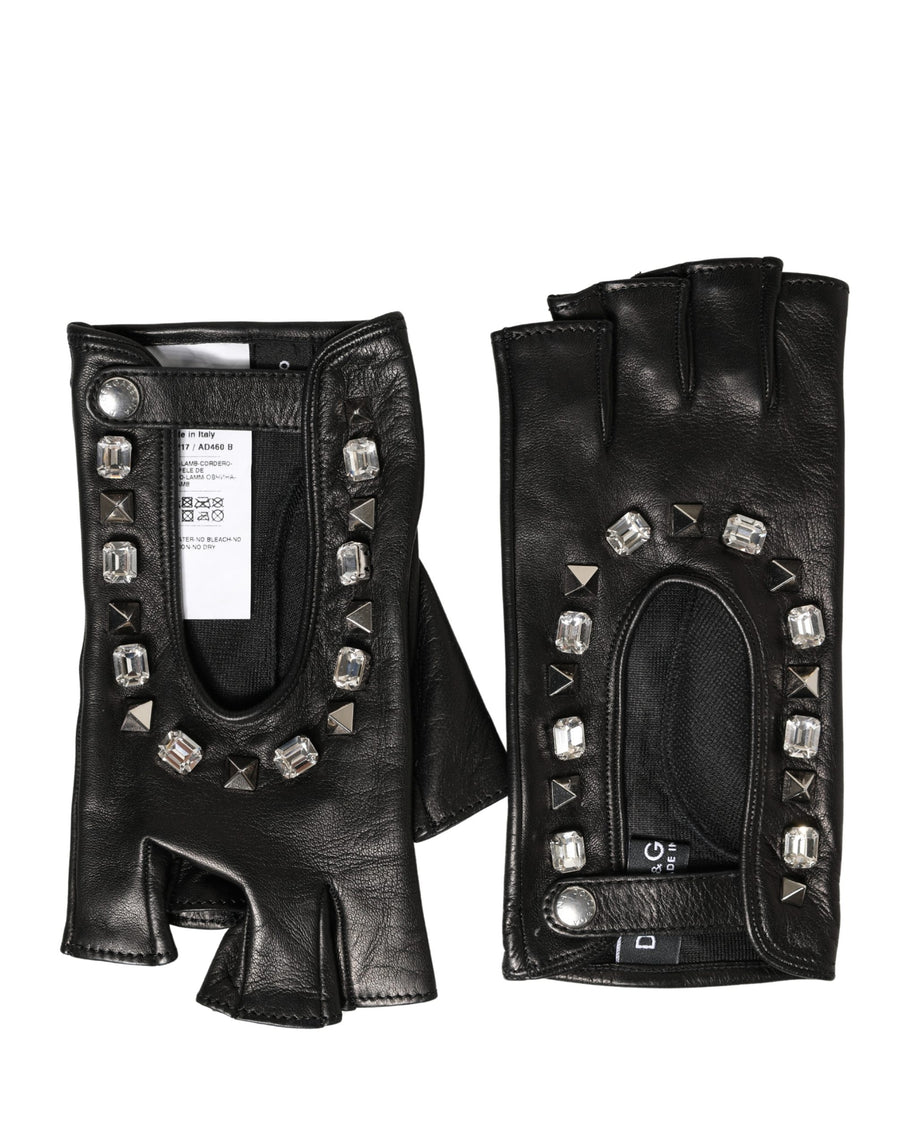 Dolce & Gabbana Women's Black Embellished Mittens, Wrist Length