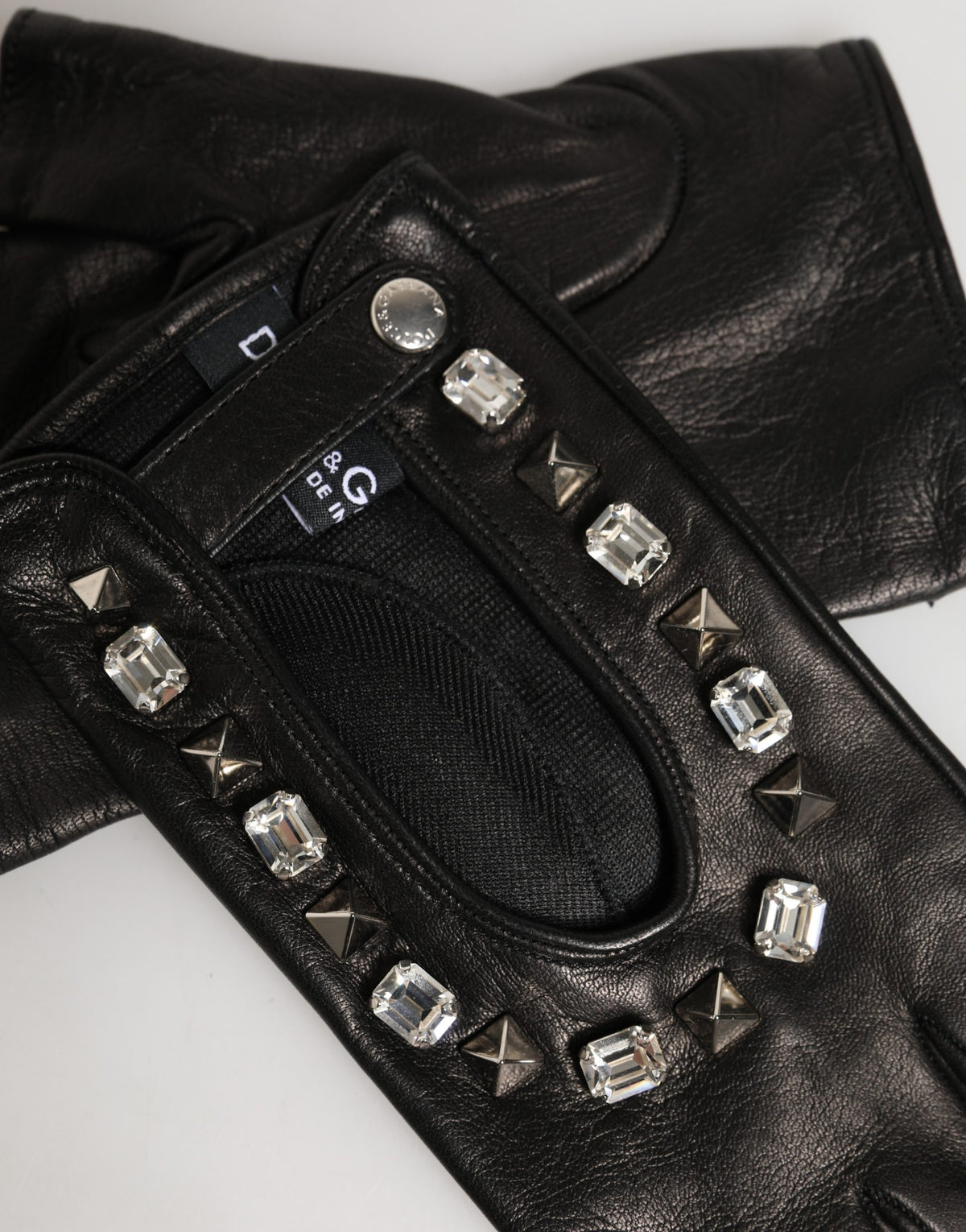 Dolce & Gabbana Women's Black Embellished Mittens, Wrist Length