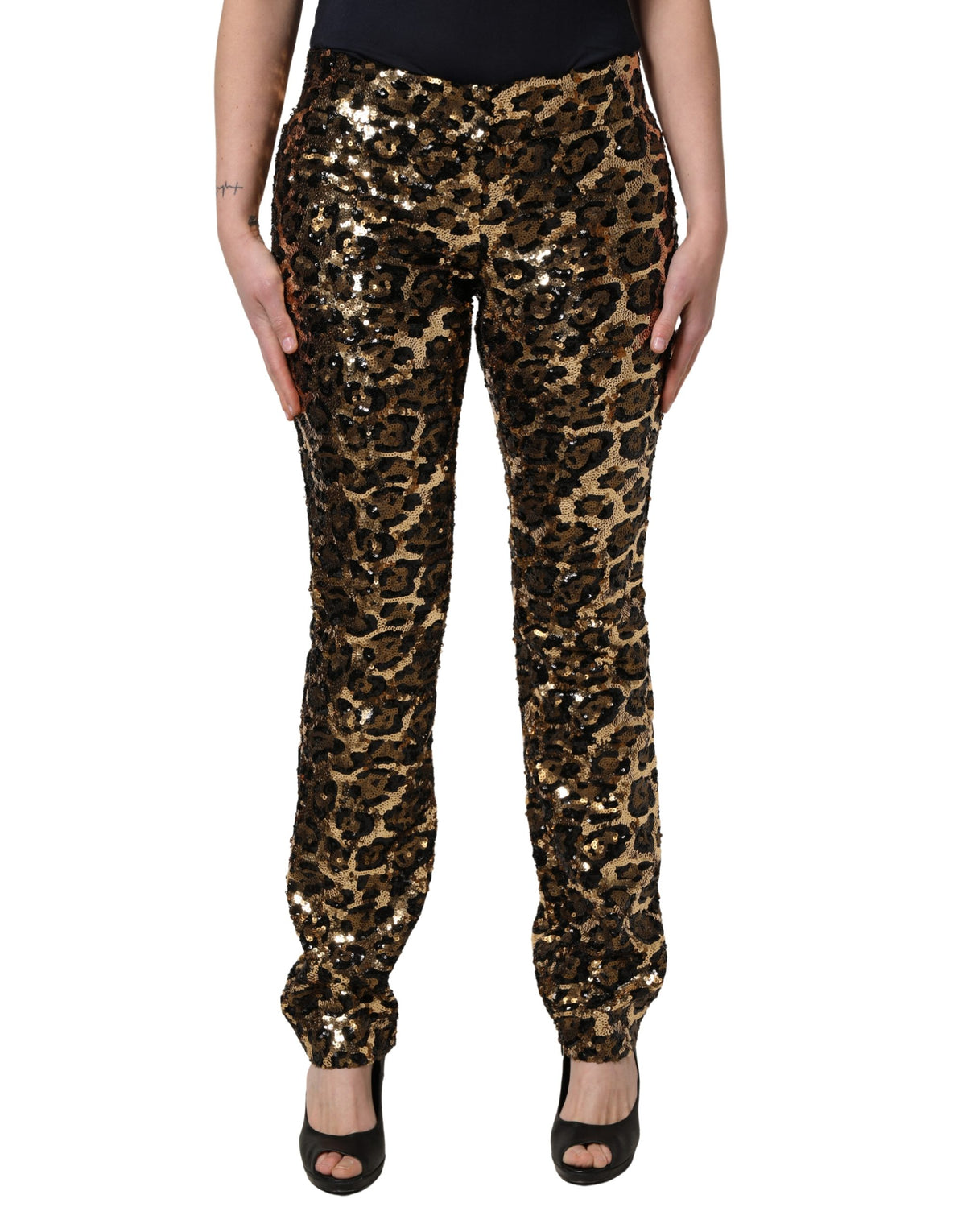 Dolce & Gabbana Gold-Tone Leopard Print Sequin Trousers