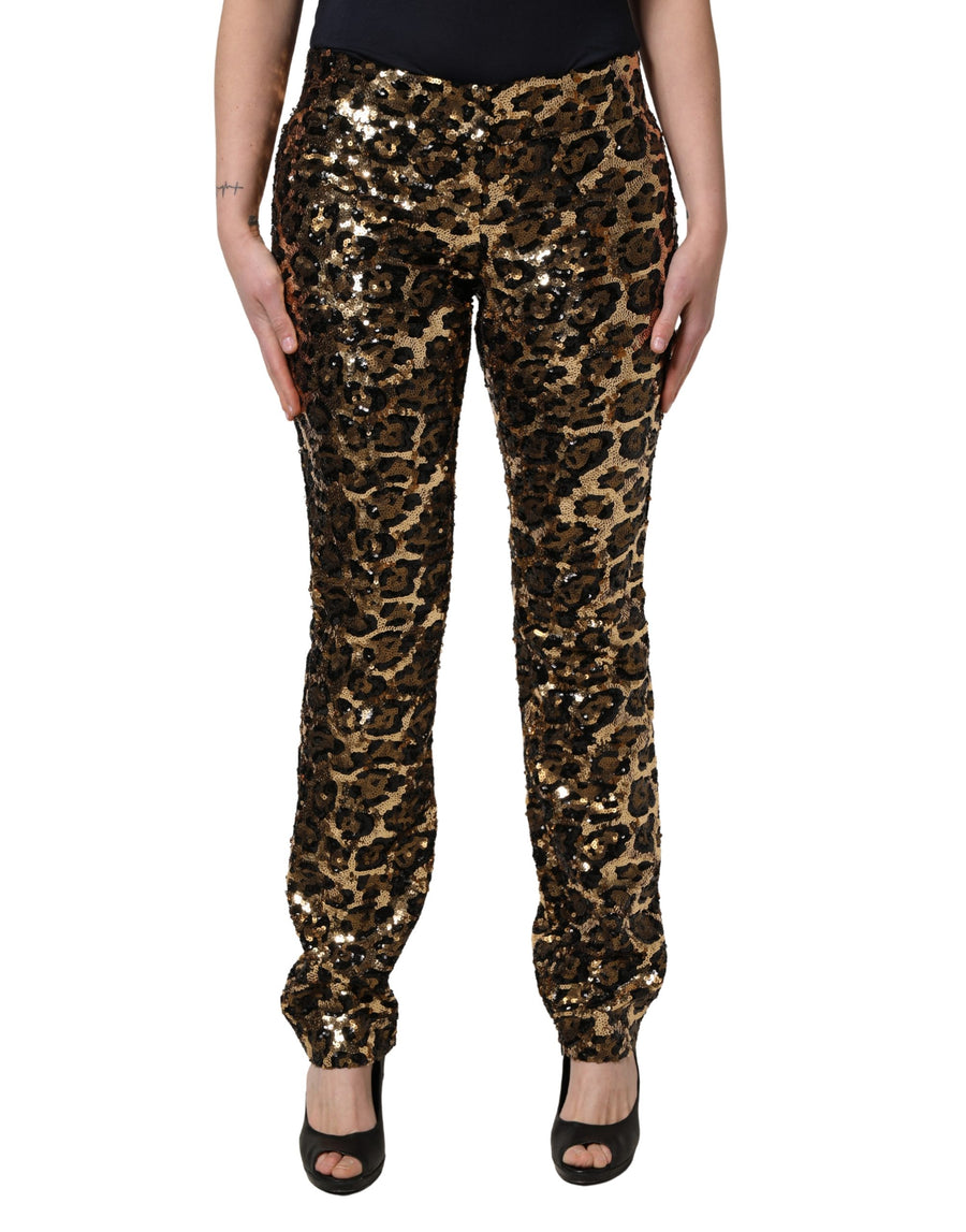 Dolce & Gabbana Gold-Tone Leopard Print Sequin Trousers
