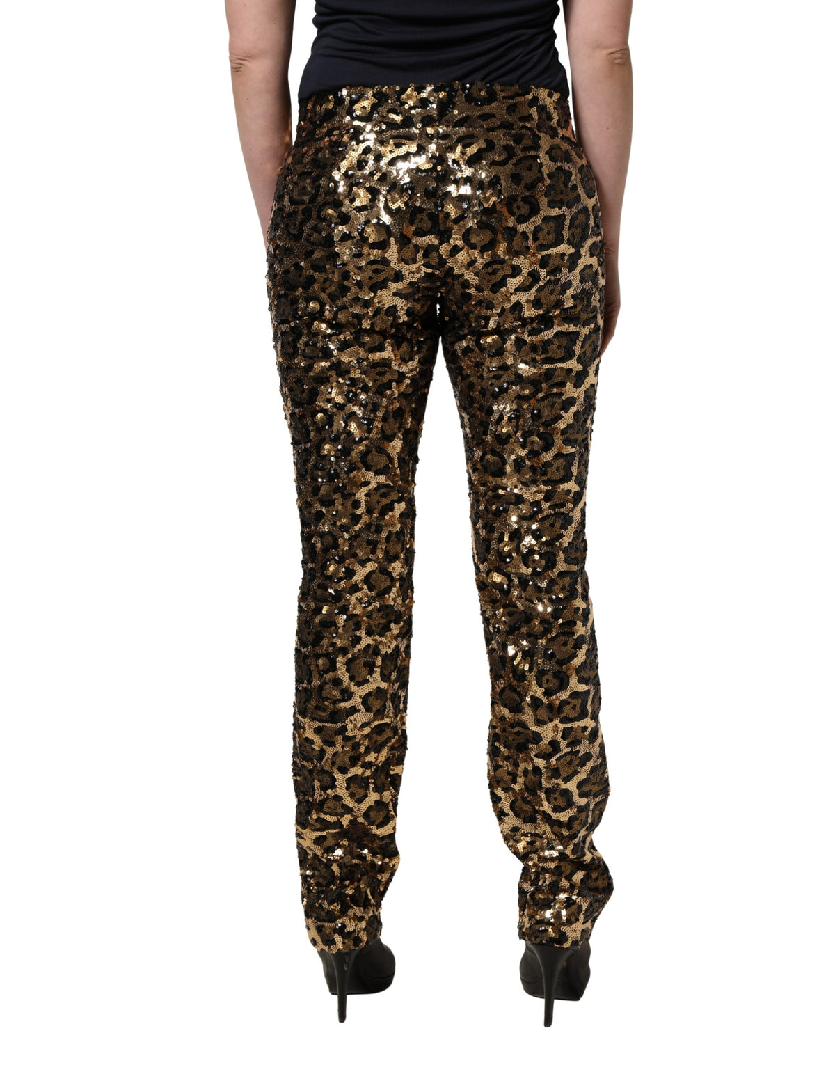 Dolce & Gabbana Gold-Tone Leopard Print Sequin Trousers
