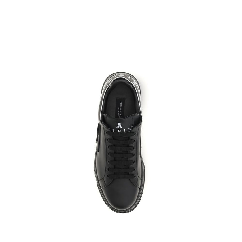 Philipp Plein Schwarze Bos Taurus Kalbsleder Low-Top-Sneaker