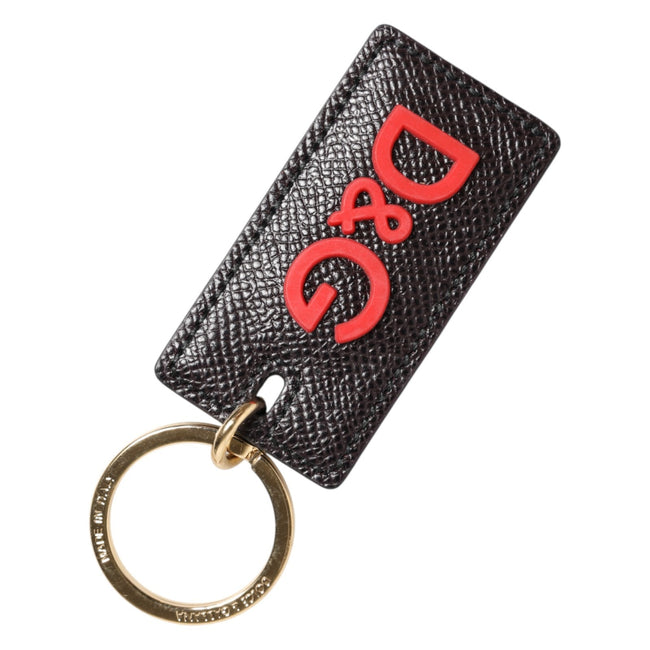 Dolce & Gabbana Herren-Schlüsselanhänger aus schwarzem Kalbsleder mit Logo-Metallring