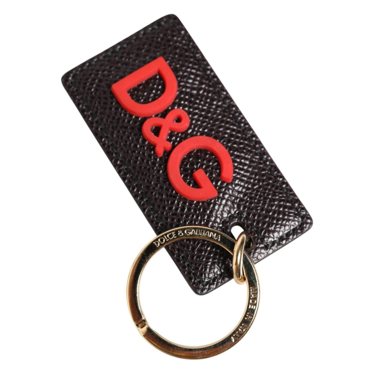 Dolce & Gabbana Men's Black Calfskin Logo Metal Ring Keychain