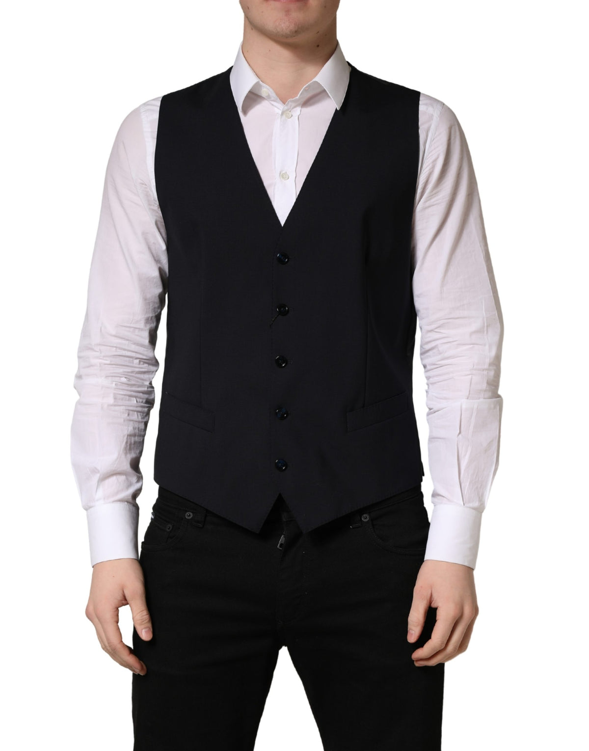 Dolce & Gabbana Black Slim-Fit Wool Vest