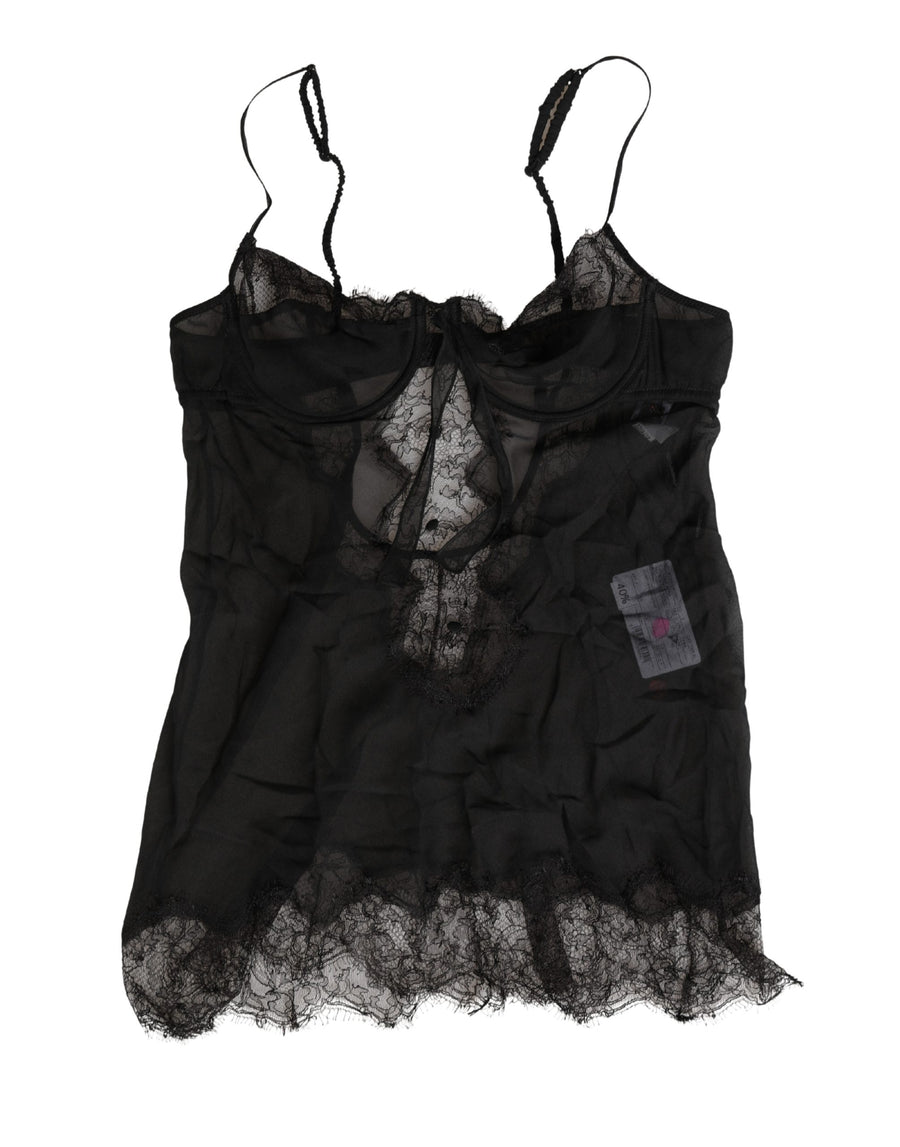 Dolce & Gabbana Black Silk Lace Lingerie Chemise Top