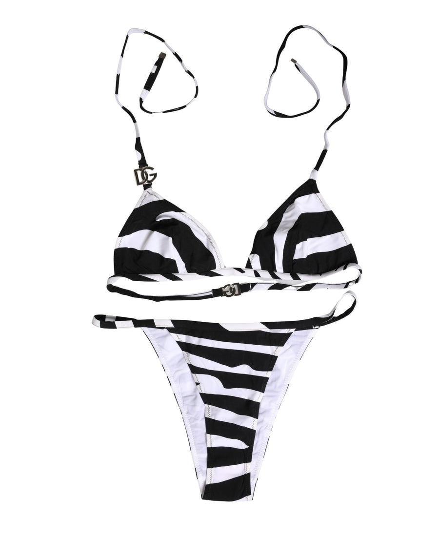 Dolce & Gabbana Black and White Zebra-Print Bikini Top and Bottom