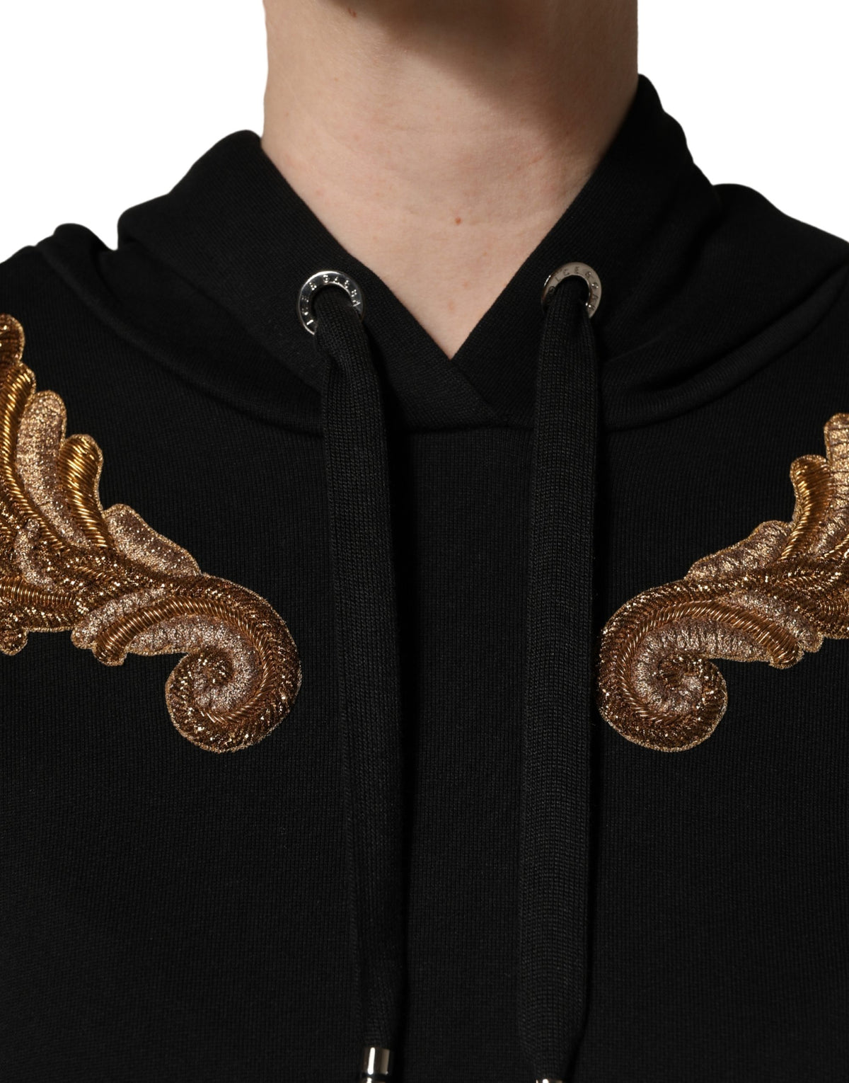 Dolce & Gabbana Black Hoodie with Embroidery and Tassels