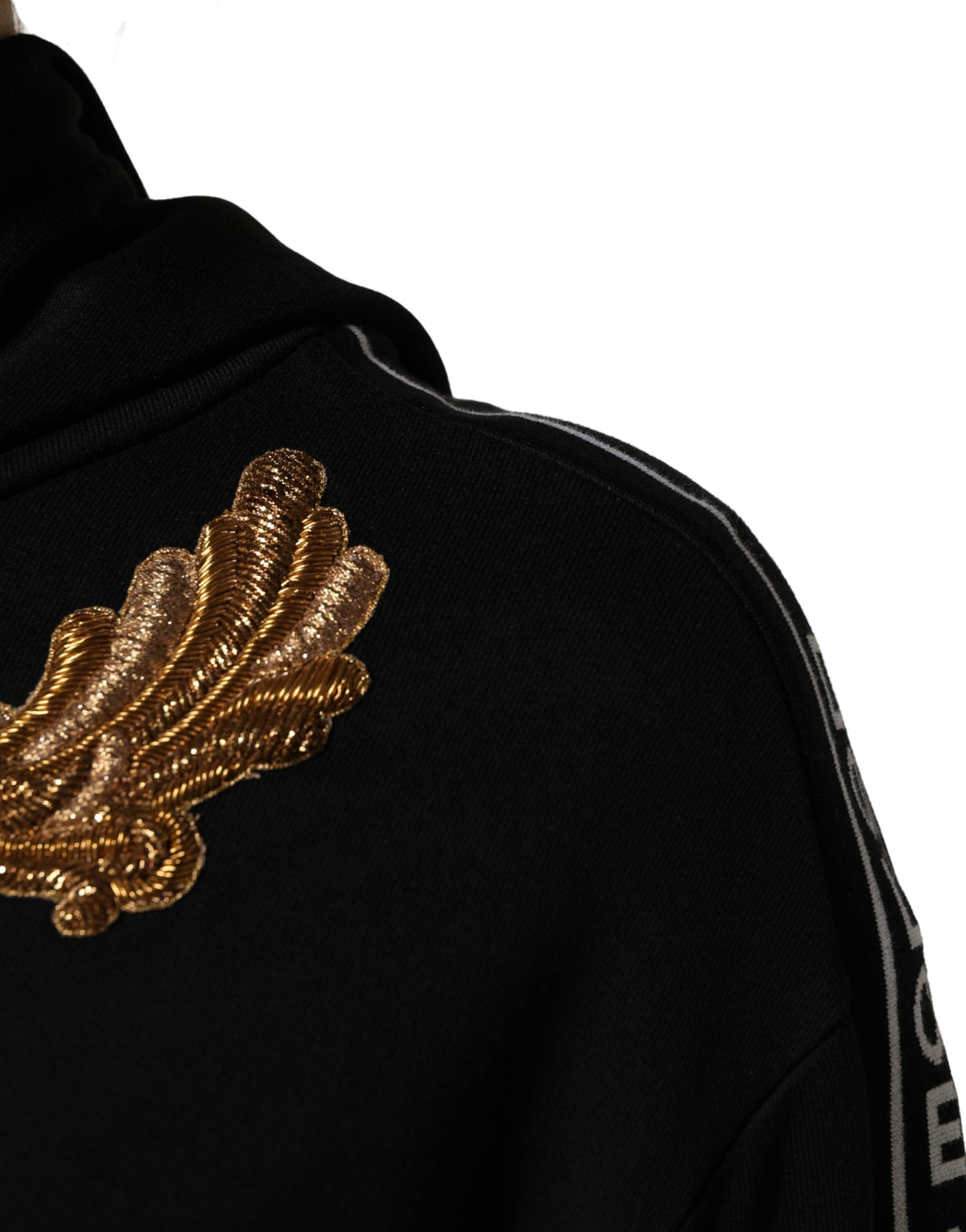 Dolce & Gabbana Black Hoodie with Embroidery and Tassels