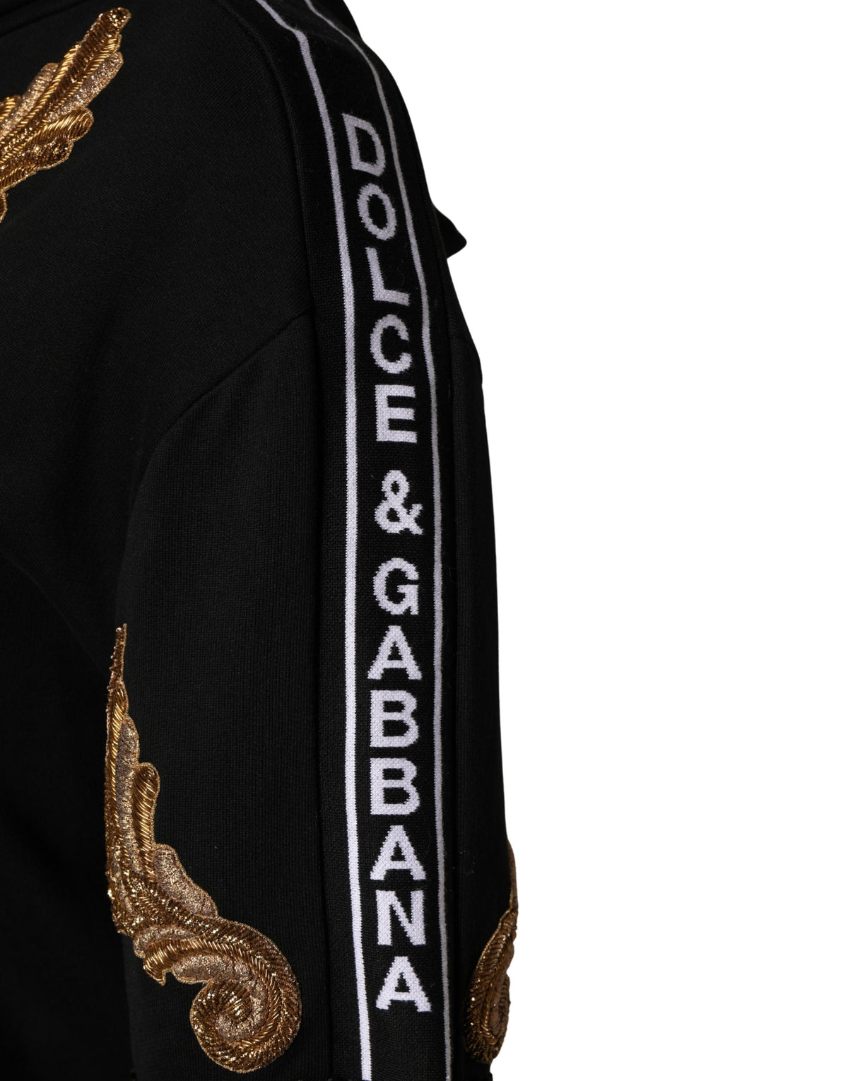 Dolce & Gabbana Black Hoodie with Embroidery and Tassels
