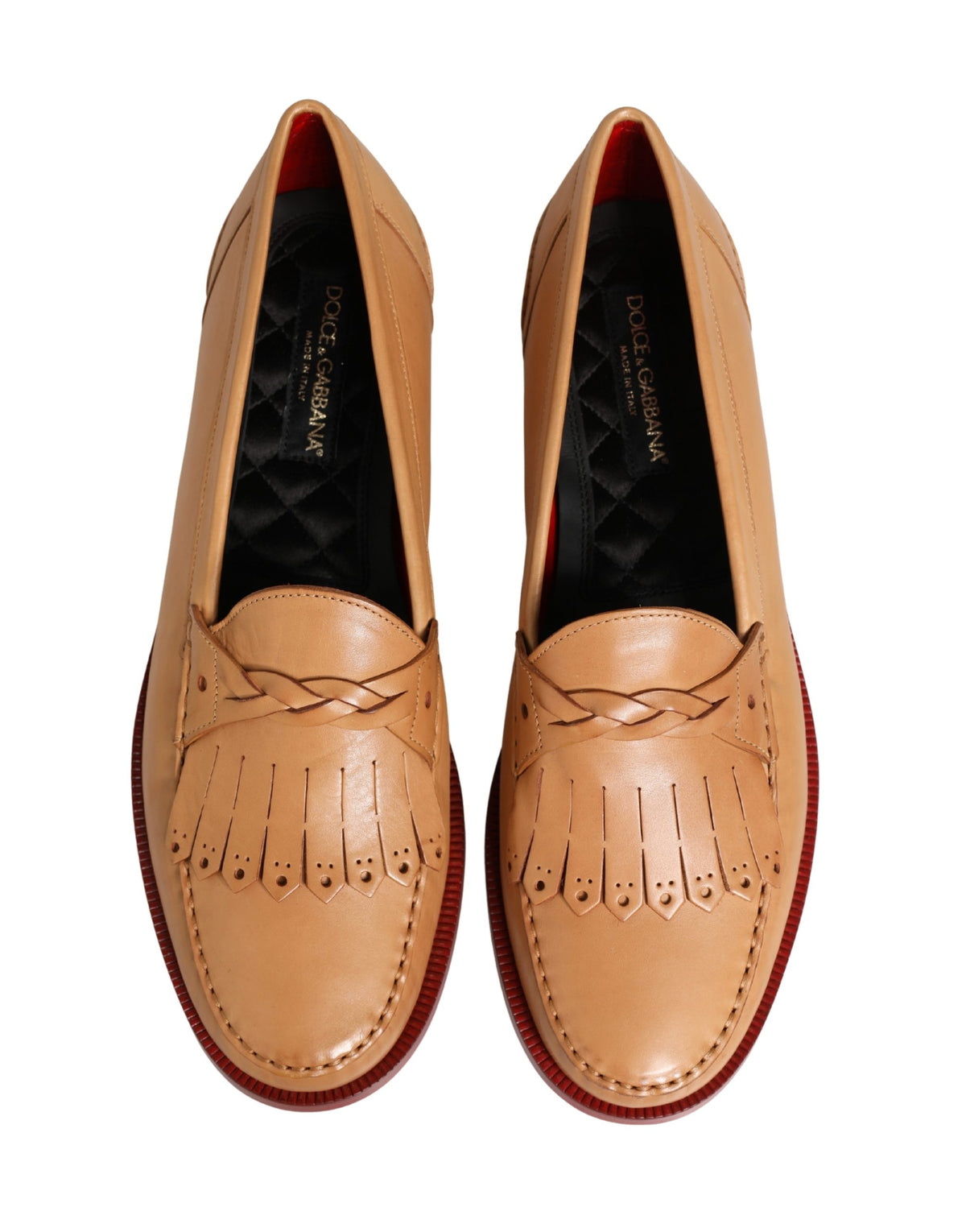 Dolce & Gabbana Beige Tassel Leather Men's Slipper Loafer Shoes