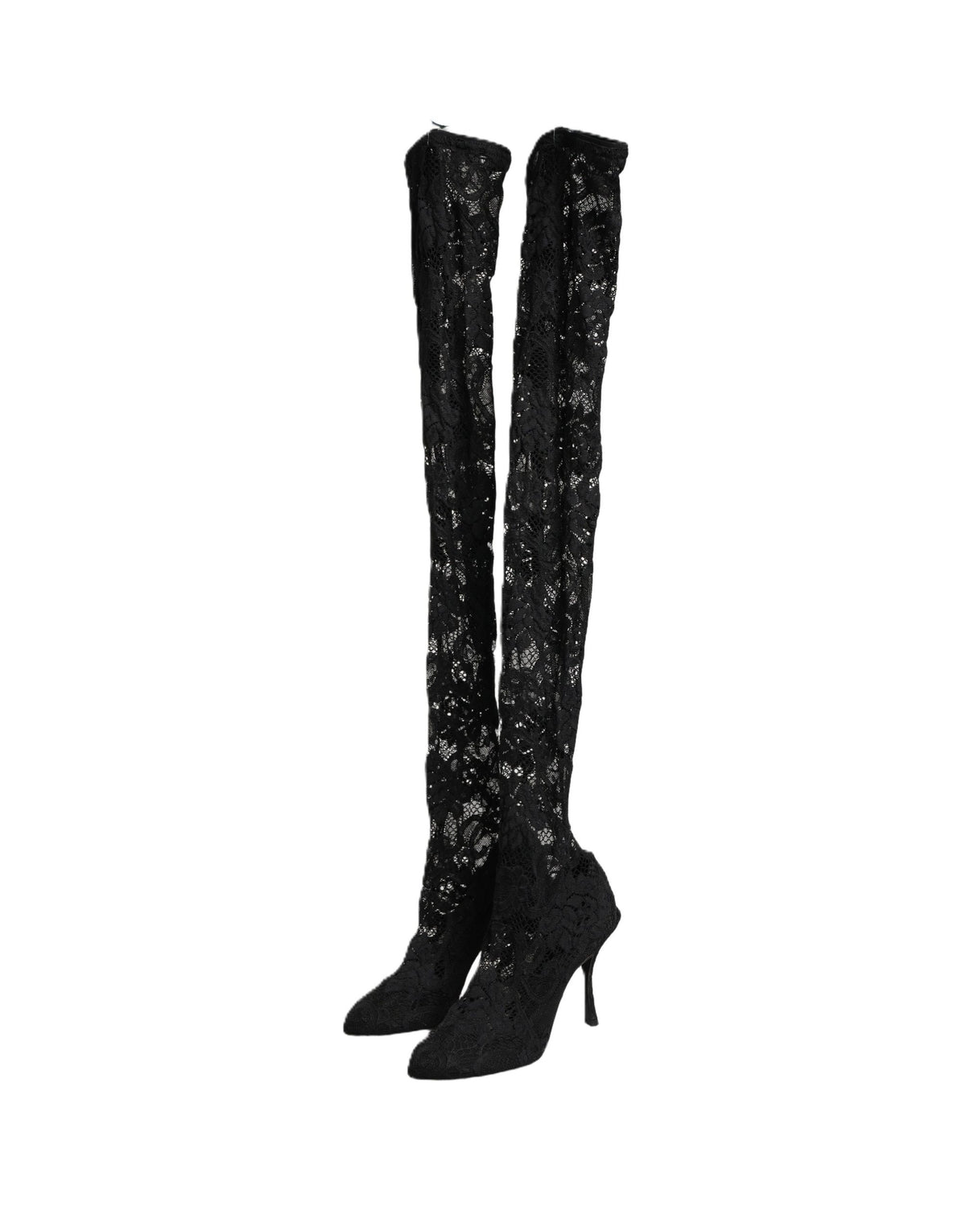 Dolce & Gabbana Black Taormina Lace Sock-Boot Pumps