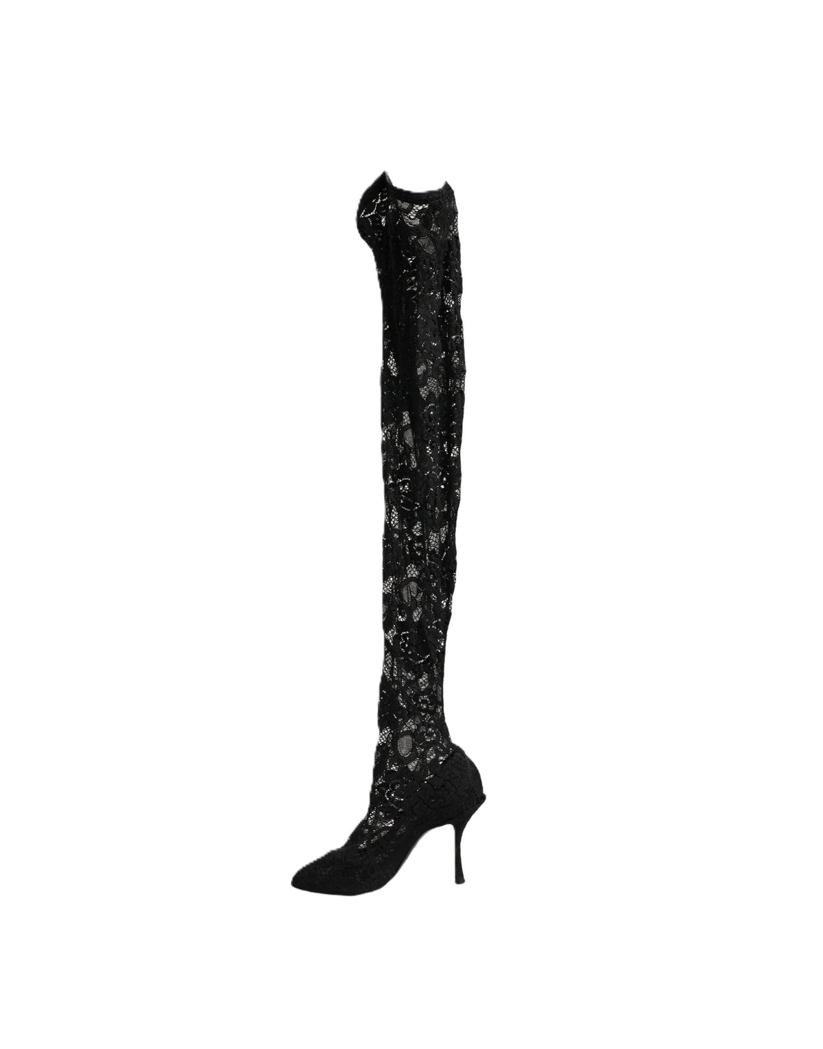 Dolce & Gabbana Black Taormina Lace Sock-Boot Pumps