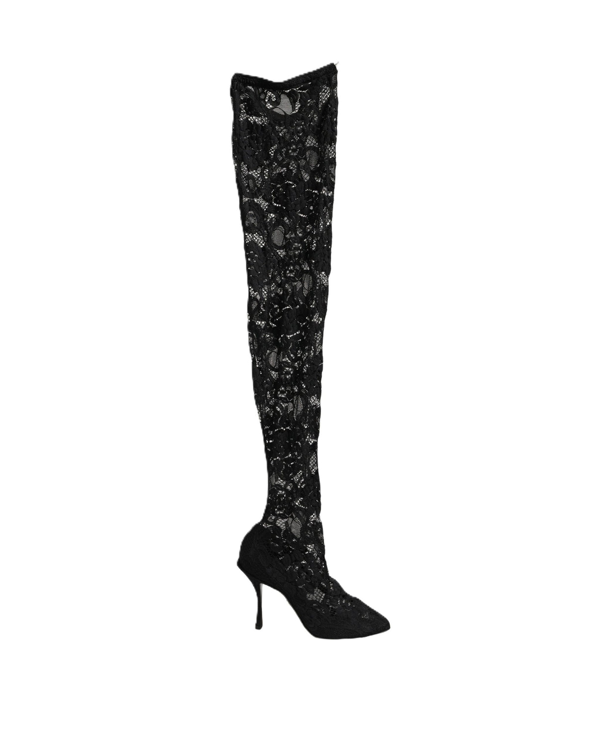 Dolce & Gabbana Black Taormina Lace Sock-Boot Pumps
