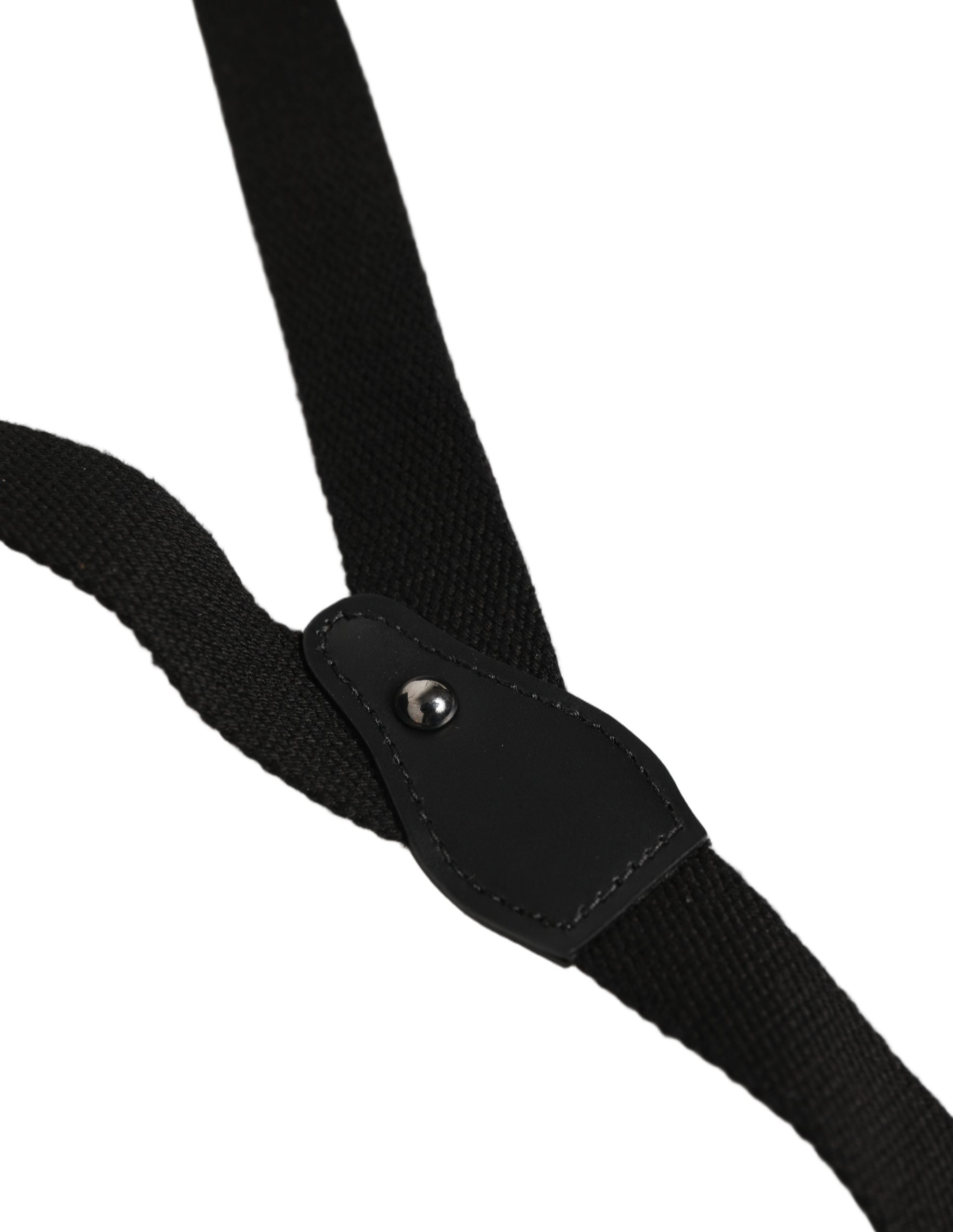 Dolce & Gabbana schwarze Hosenträger aus Baumwolle und Leder mit elastischem Y-Rücken und Metallclips