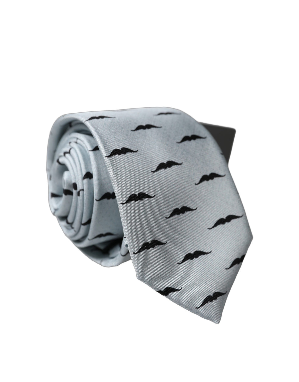 Dolce & Gabbana Light Grey Silk Tie with Moustache Motif, Adjustable