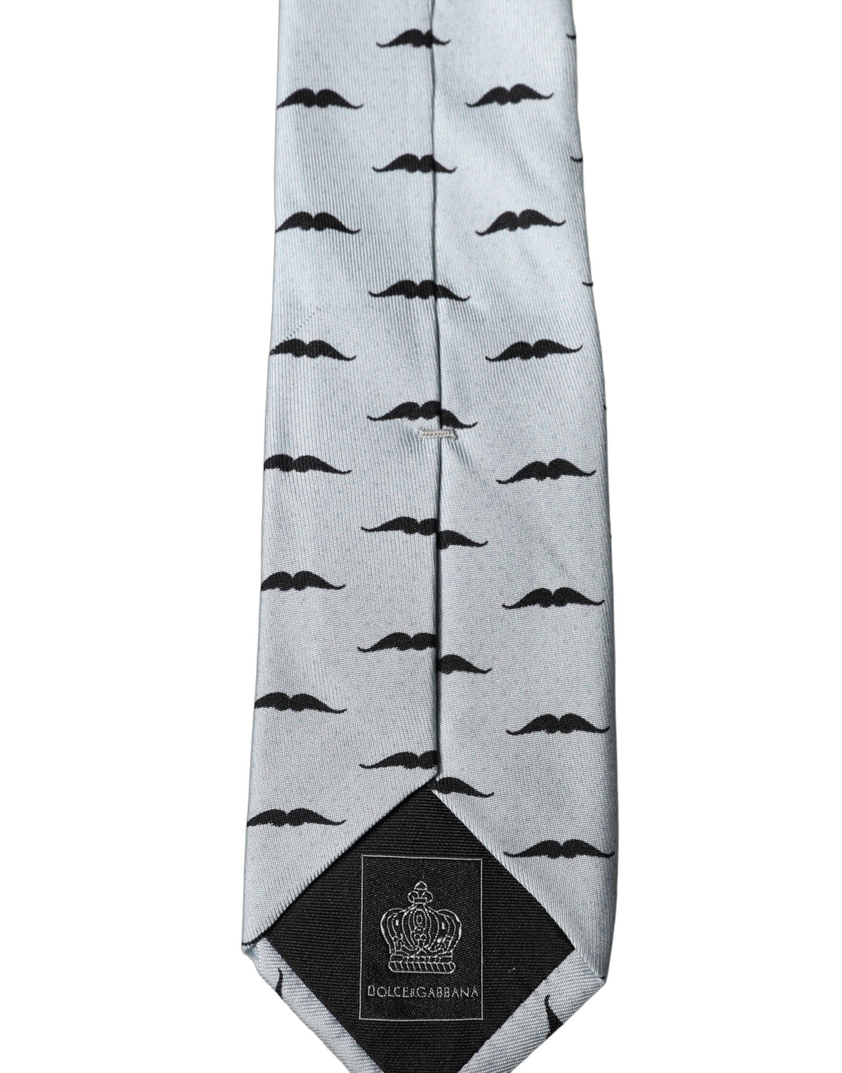 Dolce & Gabbana Light Grey Silk Tie with Moustache Motif, Adjustable