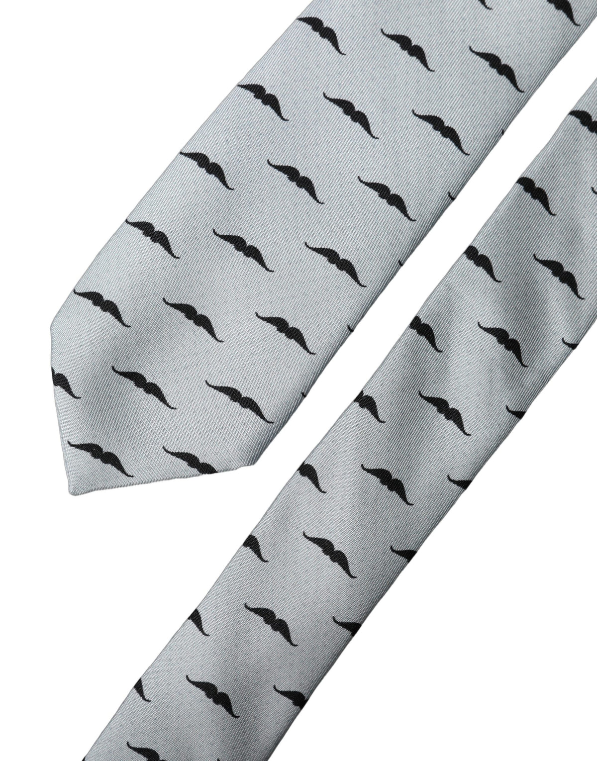 Dolce & Gabbana Light Grey Silk Tie with Moustache Motif, Adjustable