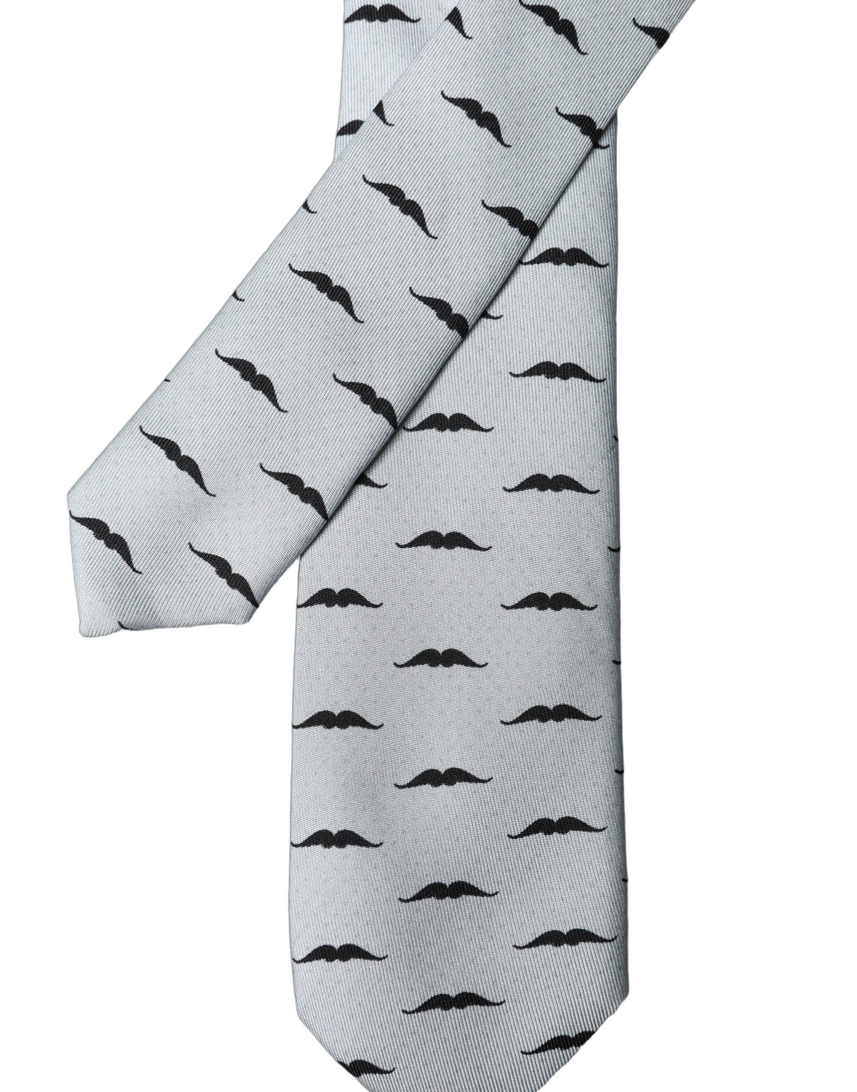 Dolce & Gabbana Light Grey Silk Tie with Moustache Motif, Adjustable