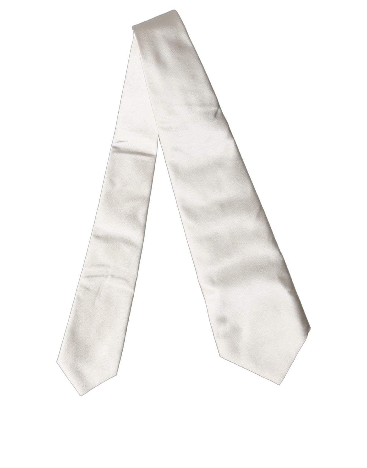 Dolce & Gabbana Off White Solid Silk Adjustable Women's Tied Necktie