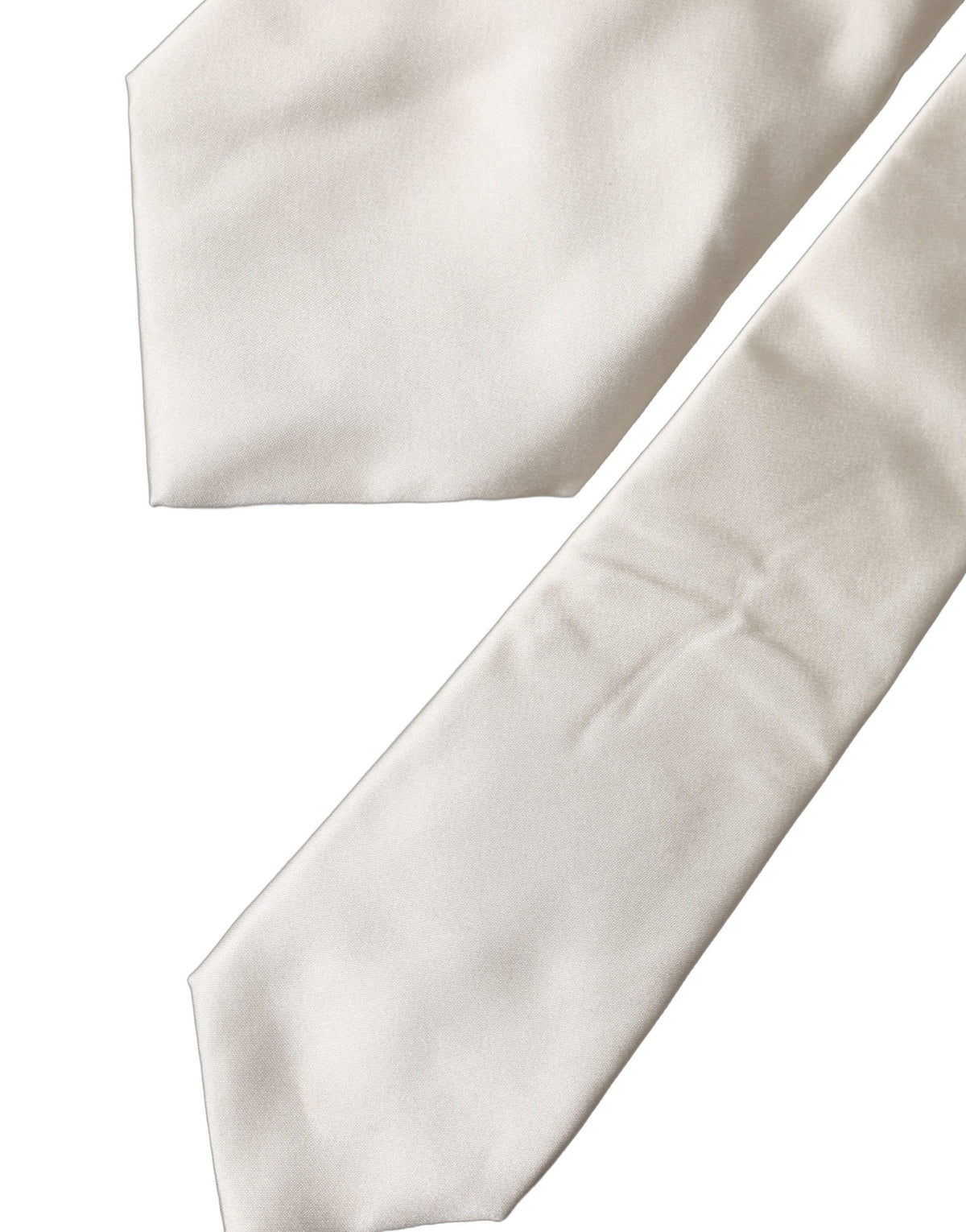 Dolce & Gabbana Off White Solid Silk Adjustable Women's Tied Necktie