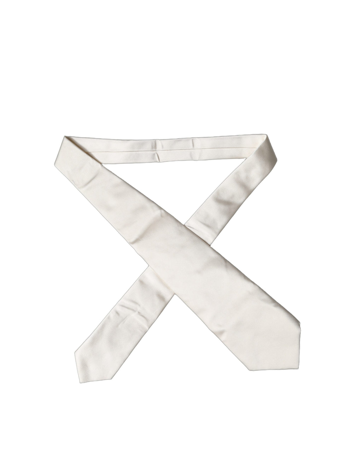 Dolce & Gabbana Off White Solid Silk Adjustable Women's Tied Necktie