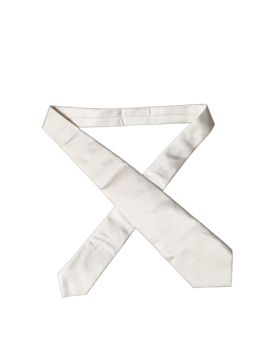 Dolce & Gabbana Off White Solid Silk Adjustable Women's Tied Necktie