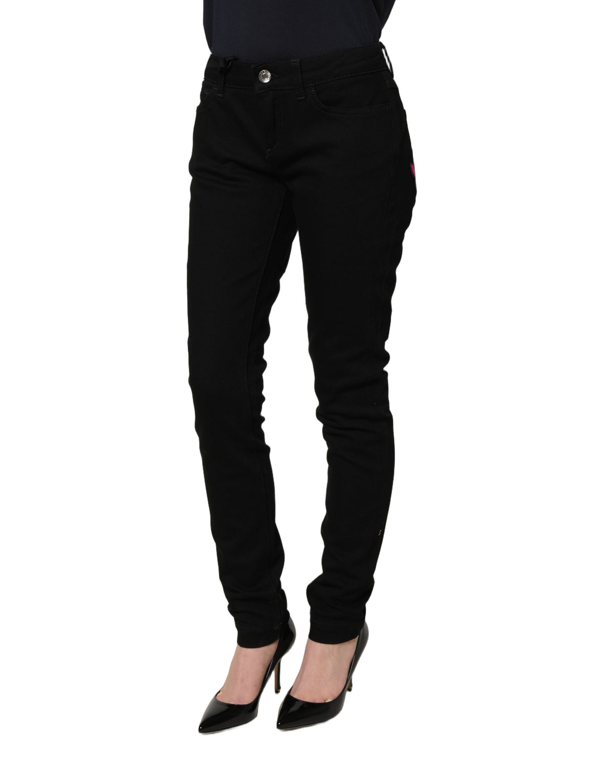 Dolce & Gabbana Black Jeans with Queen Embroidery PRETTY Denim