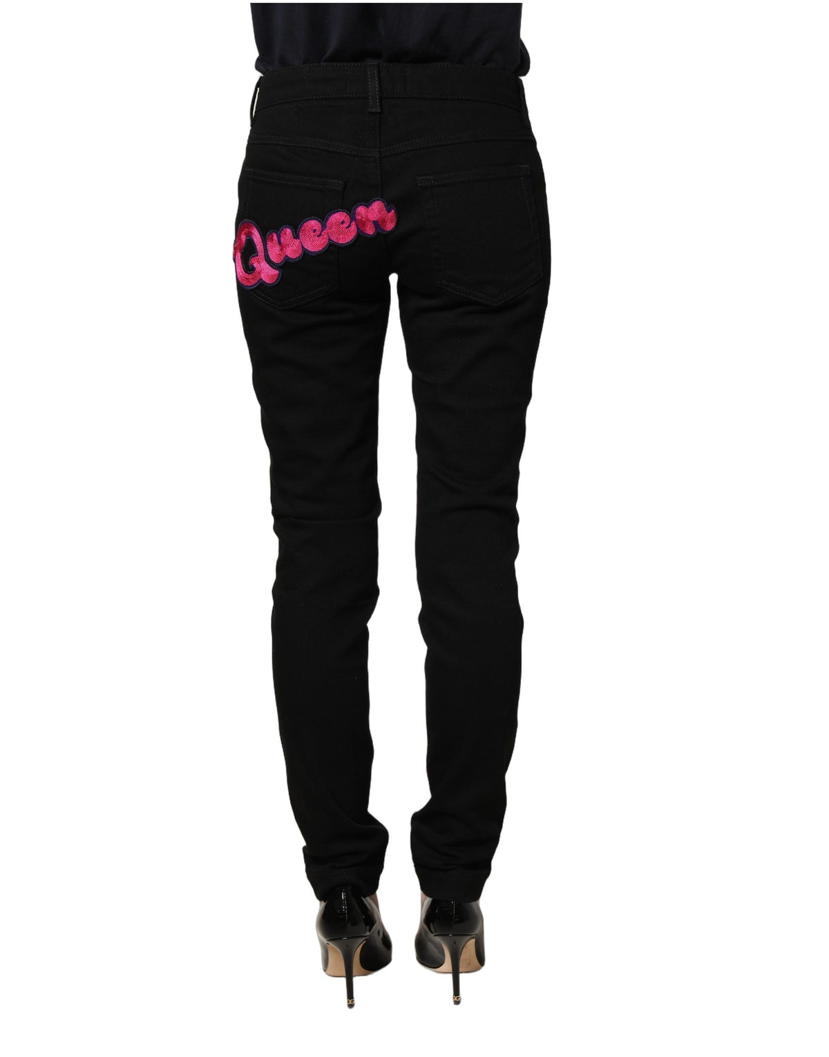 Dolce & Gabbana Black Jeans with Queen Embroidery PRETTY Denim