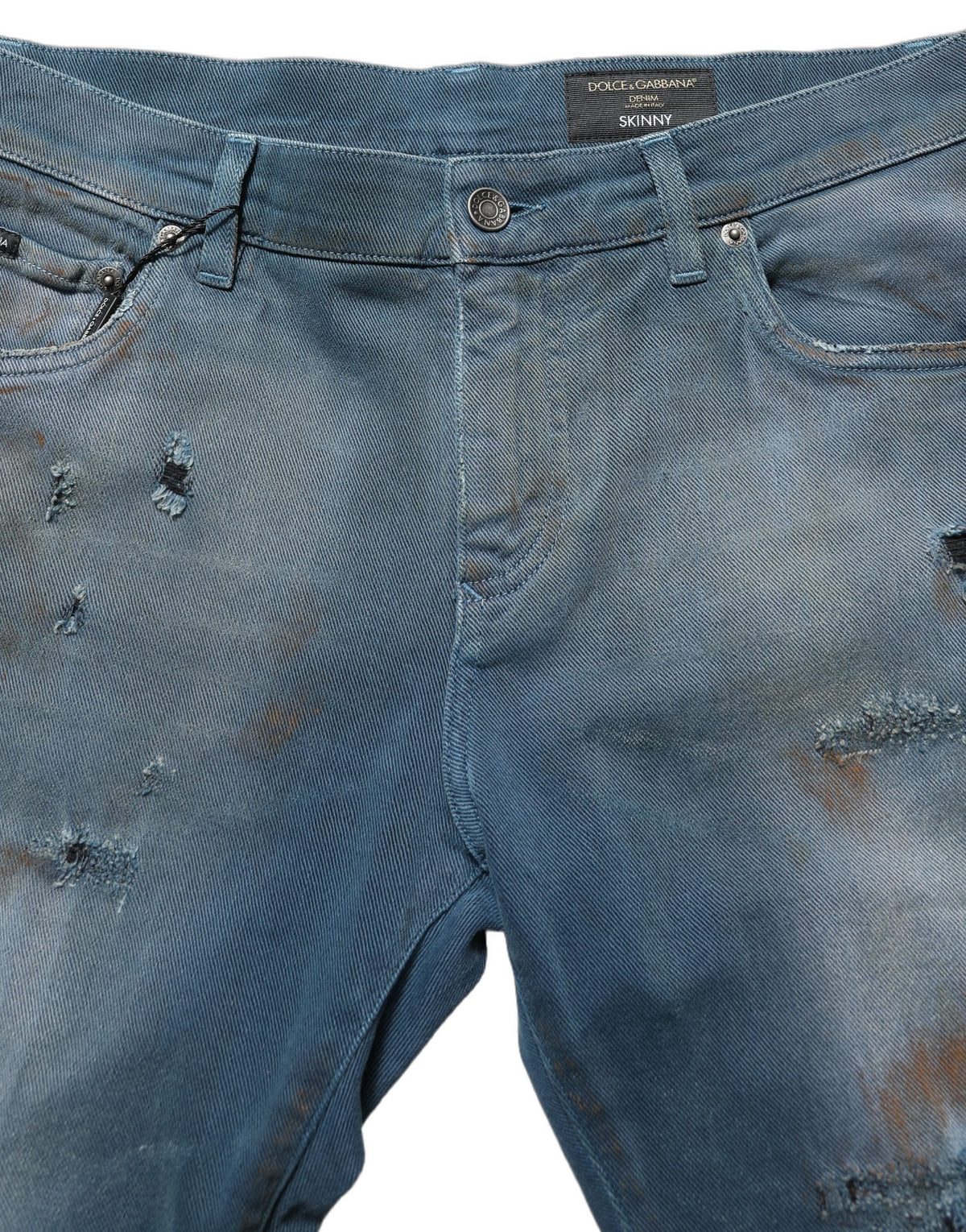 Dolce & Gabbana Blue Mid-Rise Distressed Skinny Jeans