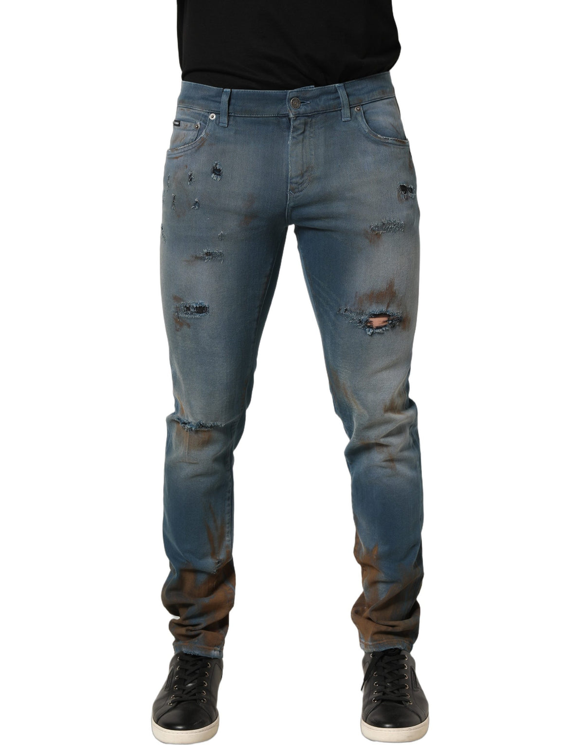 Dolce & Gabbana Blue Mid-Rise Distressed Skinny Jeans
