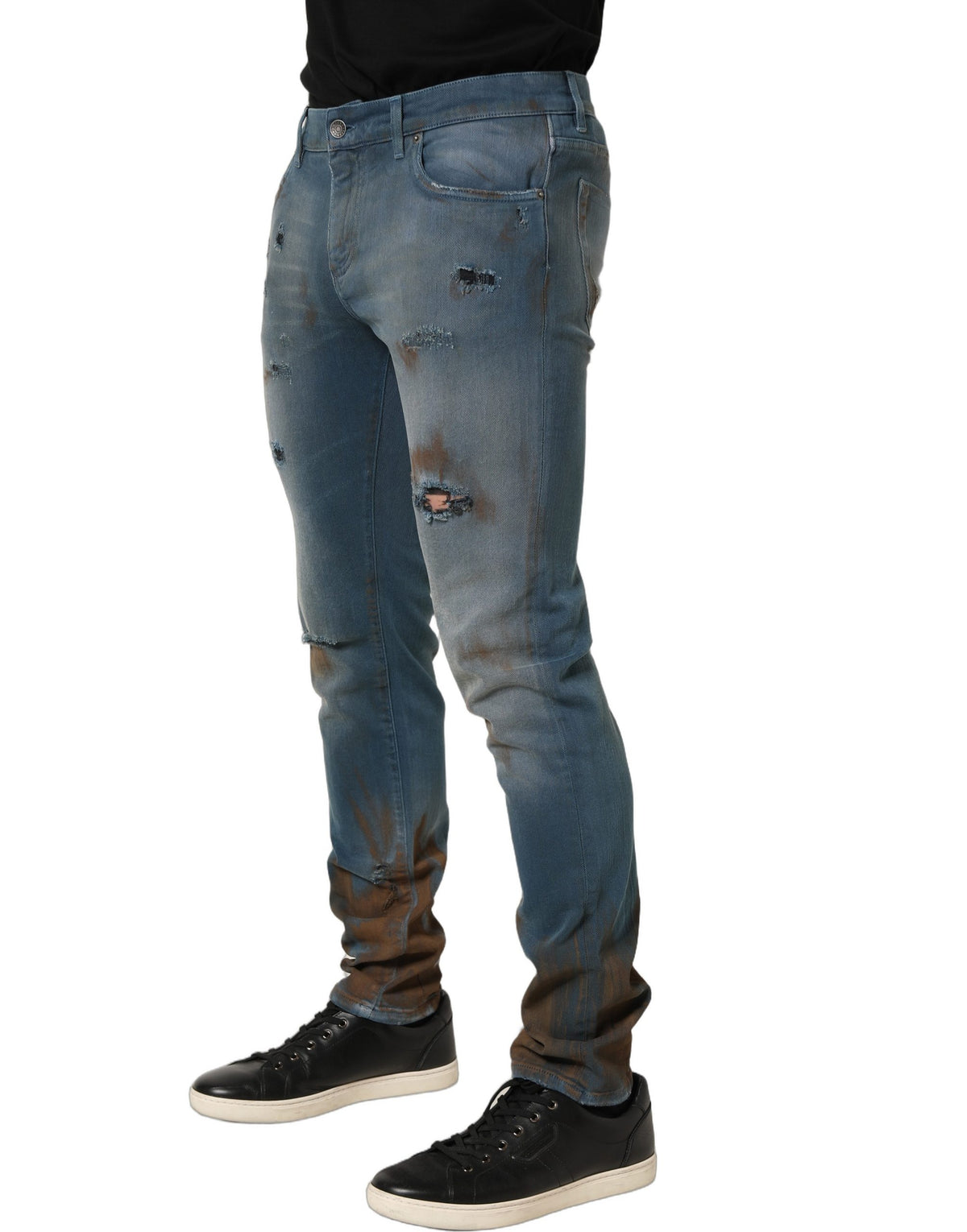 Dolce & Gabbana Blue Mid-Rise Distressed Skinny Jeans