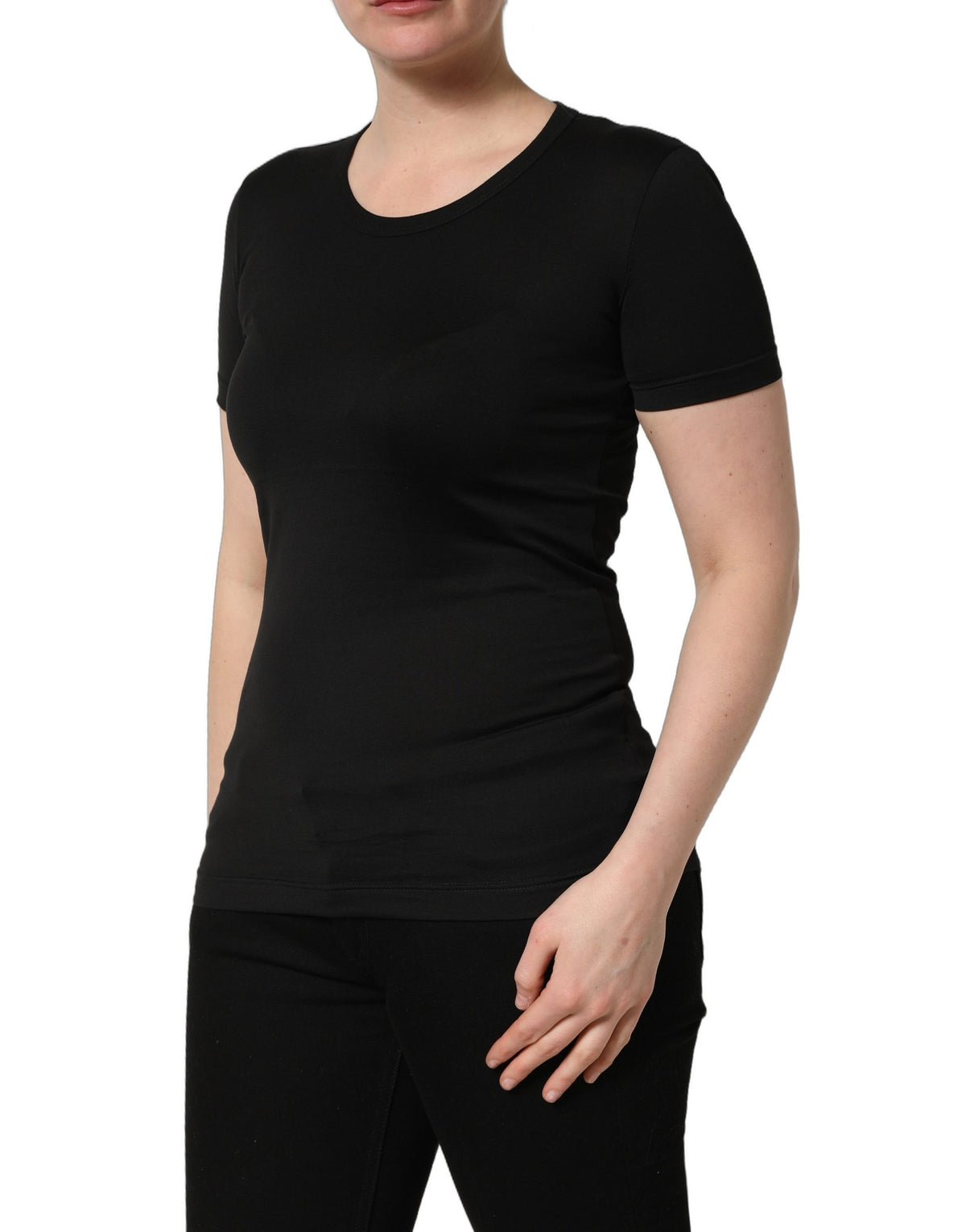 Dolce & Gabbana Black Cotton Crew-Neck Short-Sleeve T-Shirt
