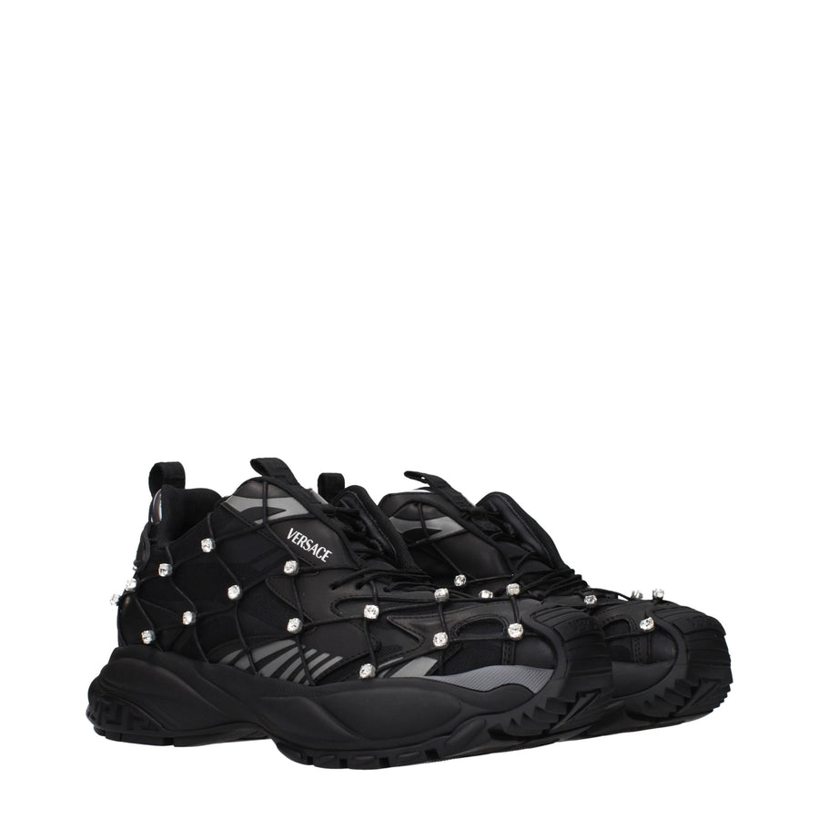 Versace Black Fabric Low-Top Sneakers