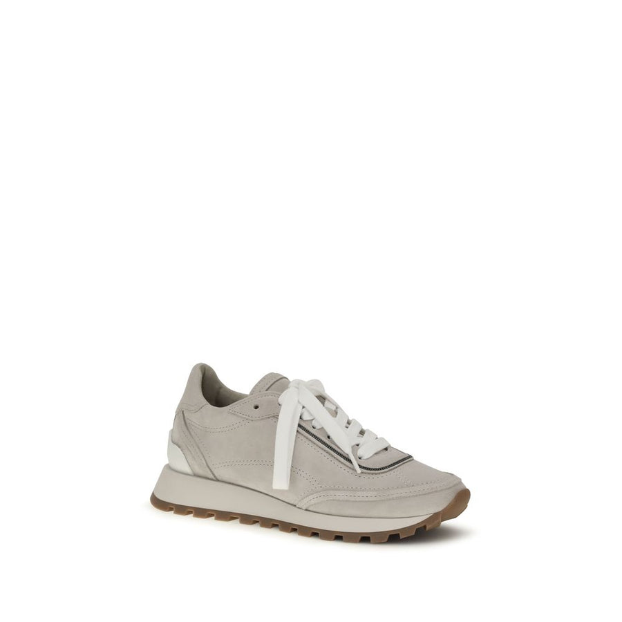 Brunello Cucinelli Grey Calfskin Bos Taurus Athletic Sneakers