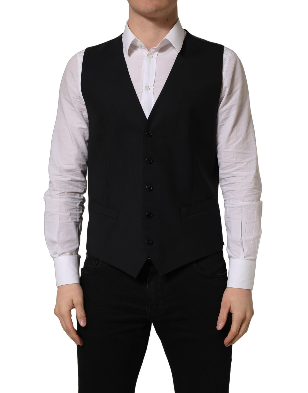 Dolce & Gabbana Black Slim-Fit Wool Vest