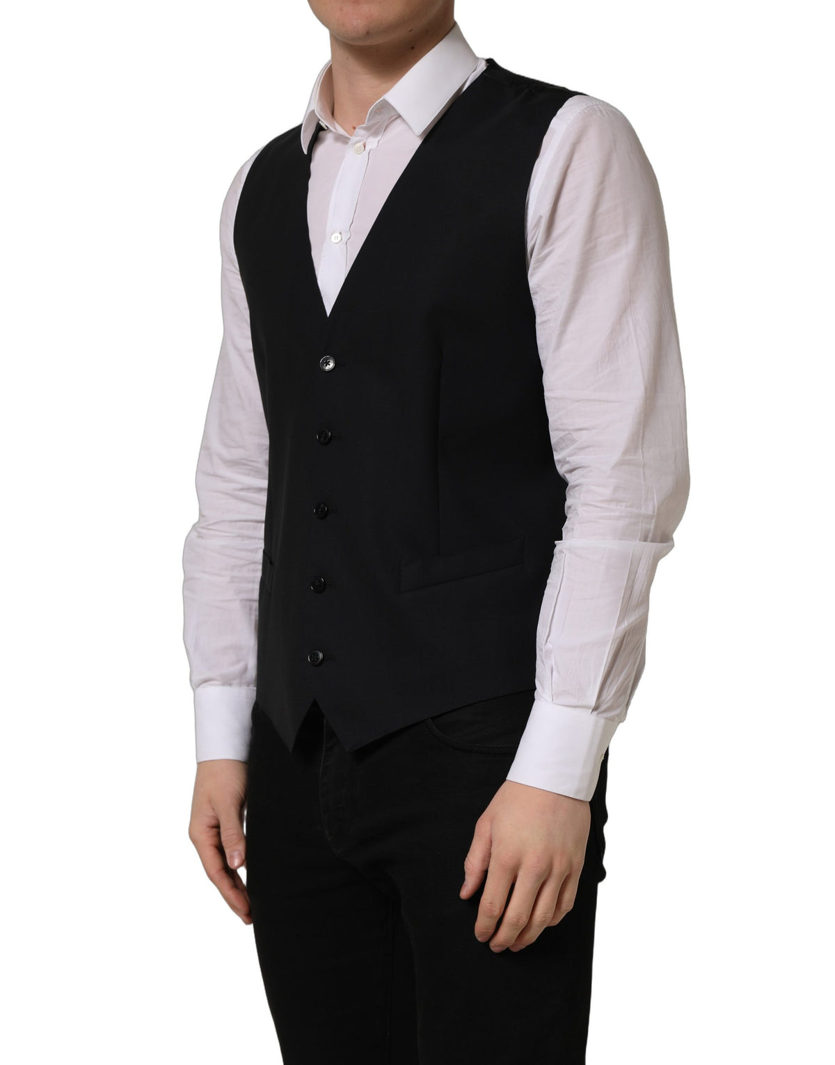 Dolce & Gabbana Black Slim-Fit Wool Vest