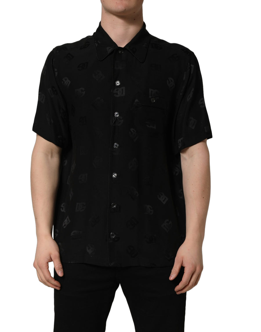Dolce & Gabbana Men's Short Sleeve Shirt with Black Logo Monogram