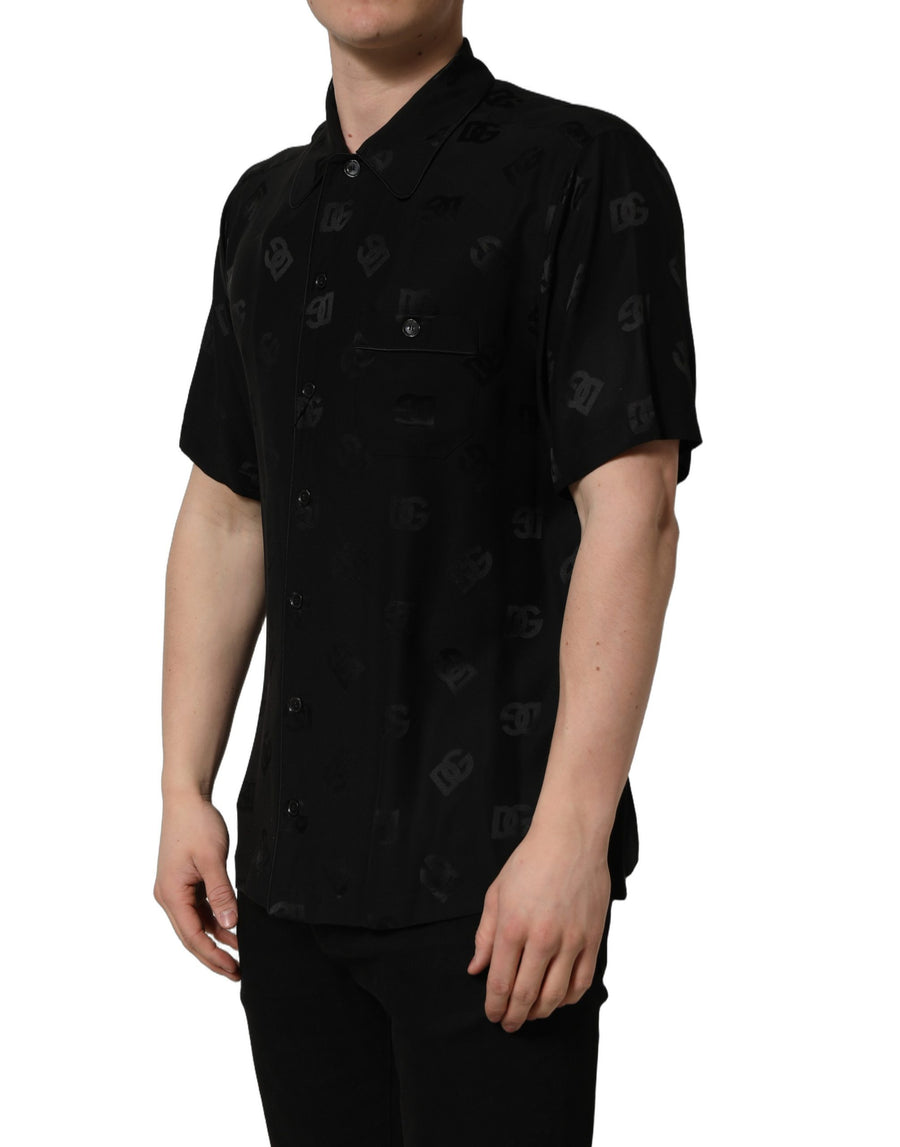 Dolce & Gabbana Men's Short Sleeve Shirt with Black Logo Monogram