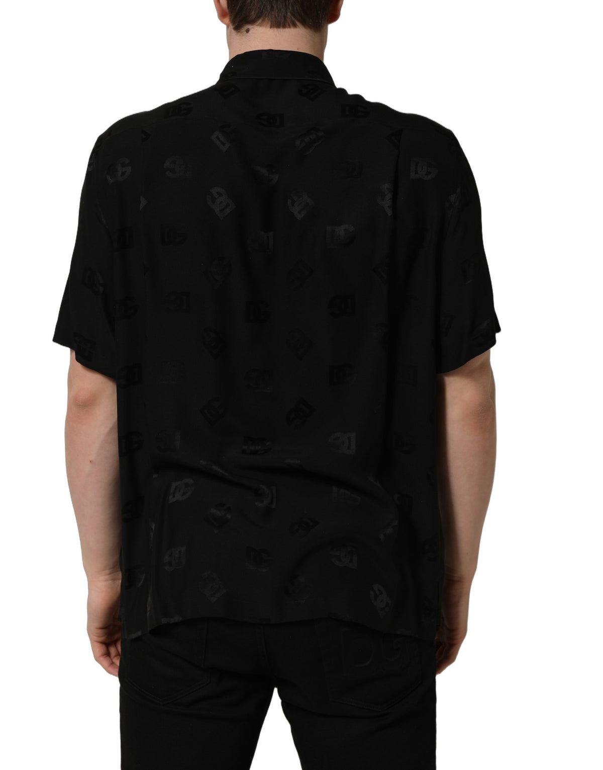 Dolce & Gabbana Men's Short Sleeve Shirt with Black Logo Monogram