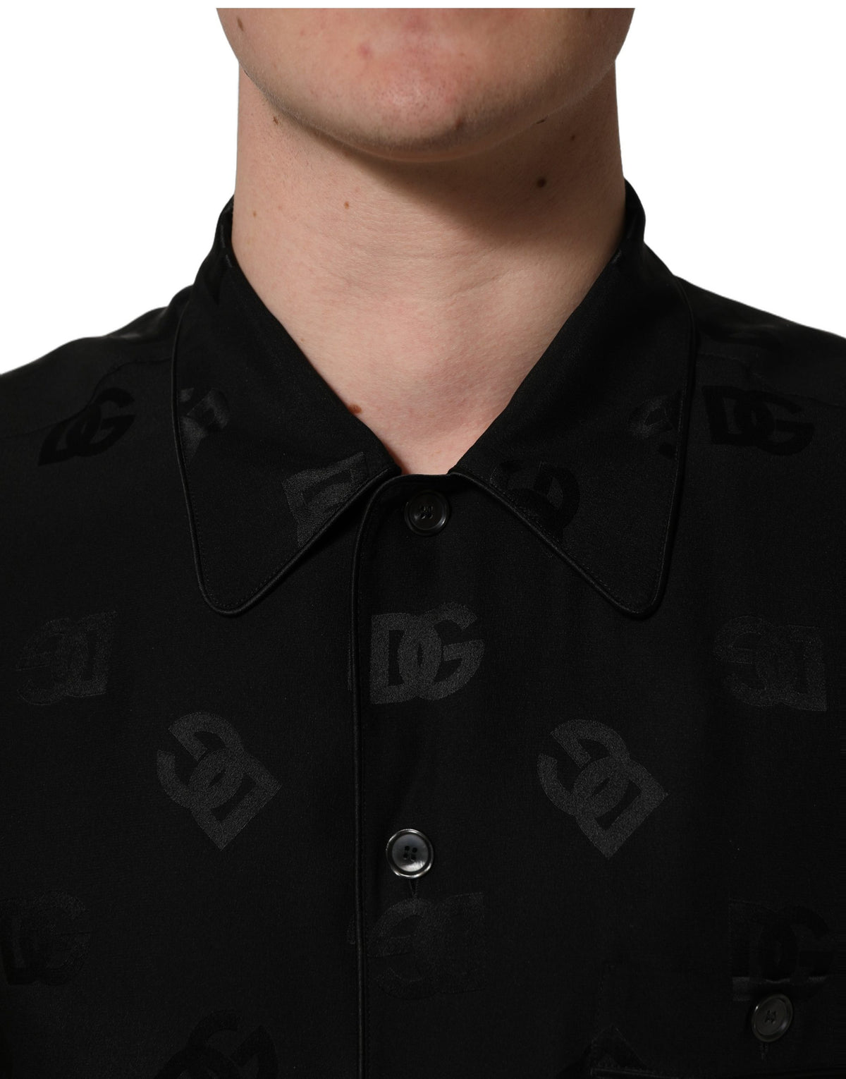 Dolce & Gabbana Men's Short Sleeve Shirt with Black Logo Monogram