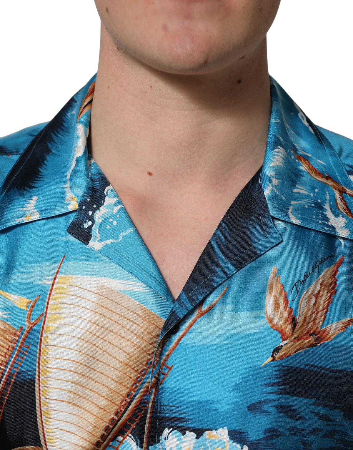 Dolce & Gabbana Blue Hawaiian Print Silk Twill Shirt